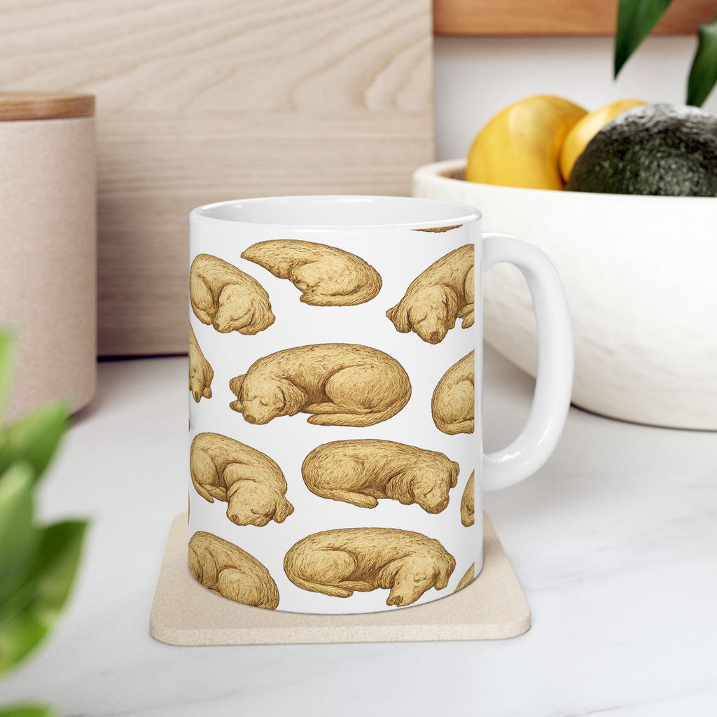 Vintage Sleeping Dogs Full Wrap Coffee Mug | Dogs Gift | Ceramic Mug