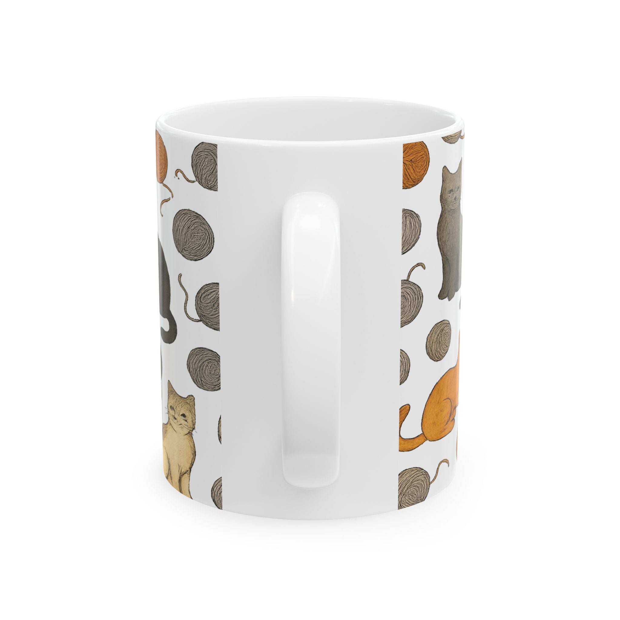 Botanical Cats With Yarn Full Wrap Coffee Mug | Cats Gift | Ceramic Mug