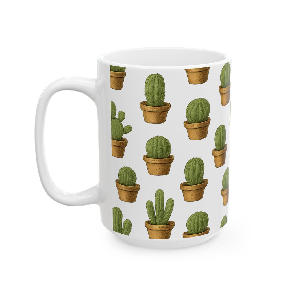 Botanical Tiny Potted Cactus Full Wrap Coffee Mug | Cactus Gift | Ceramic Mug