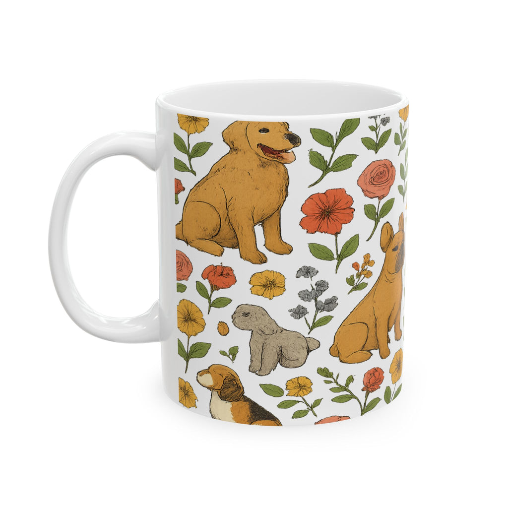 Botanical Dogs And Flowers Full Wrap Coffee Mug | Dogs Gift | Ceramic Mug
