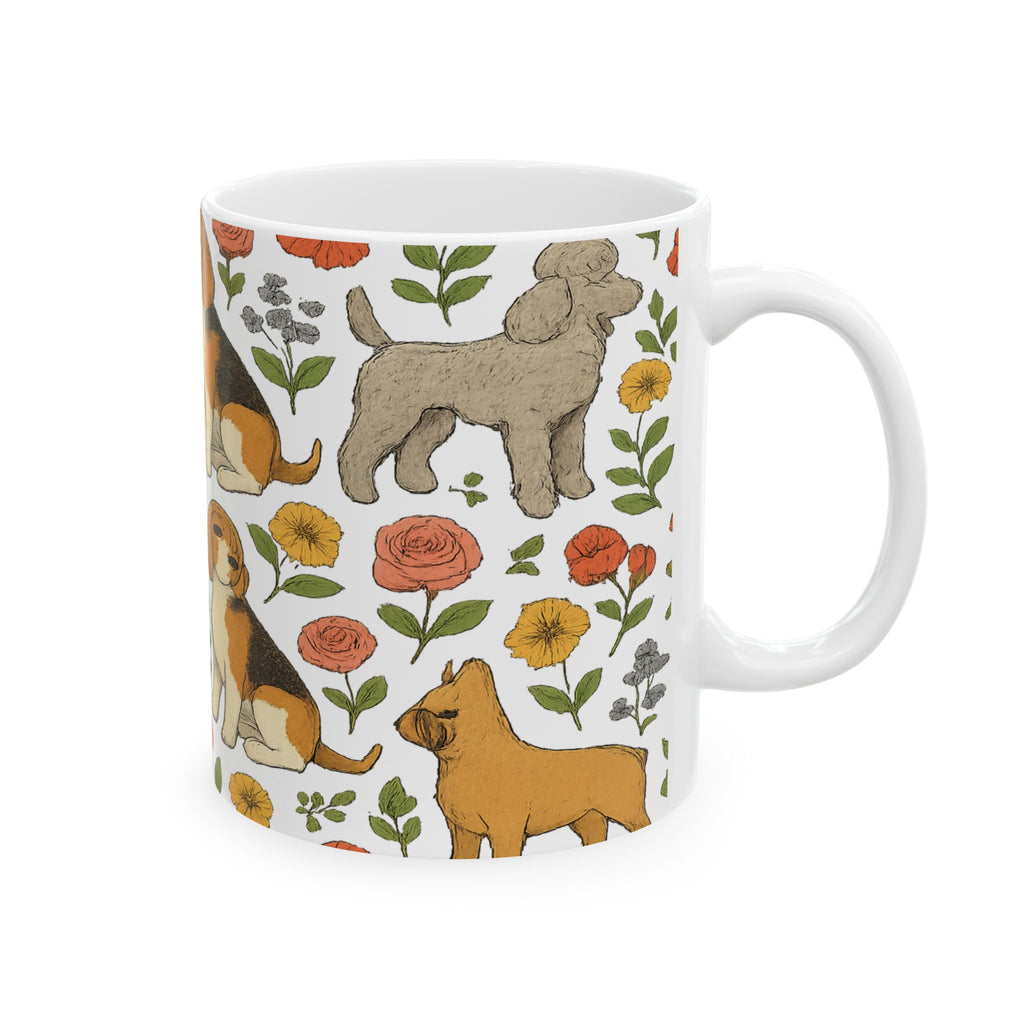Botanical Dogs And Flowers Full Wrap Coffee Mug | Dogs Gift | Ceramic Mug