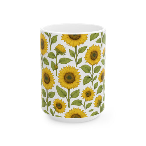 Botanical Sunflower Field Full Wrap Coffee Mug | Flowers Gift | Ceramic Mug