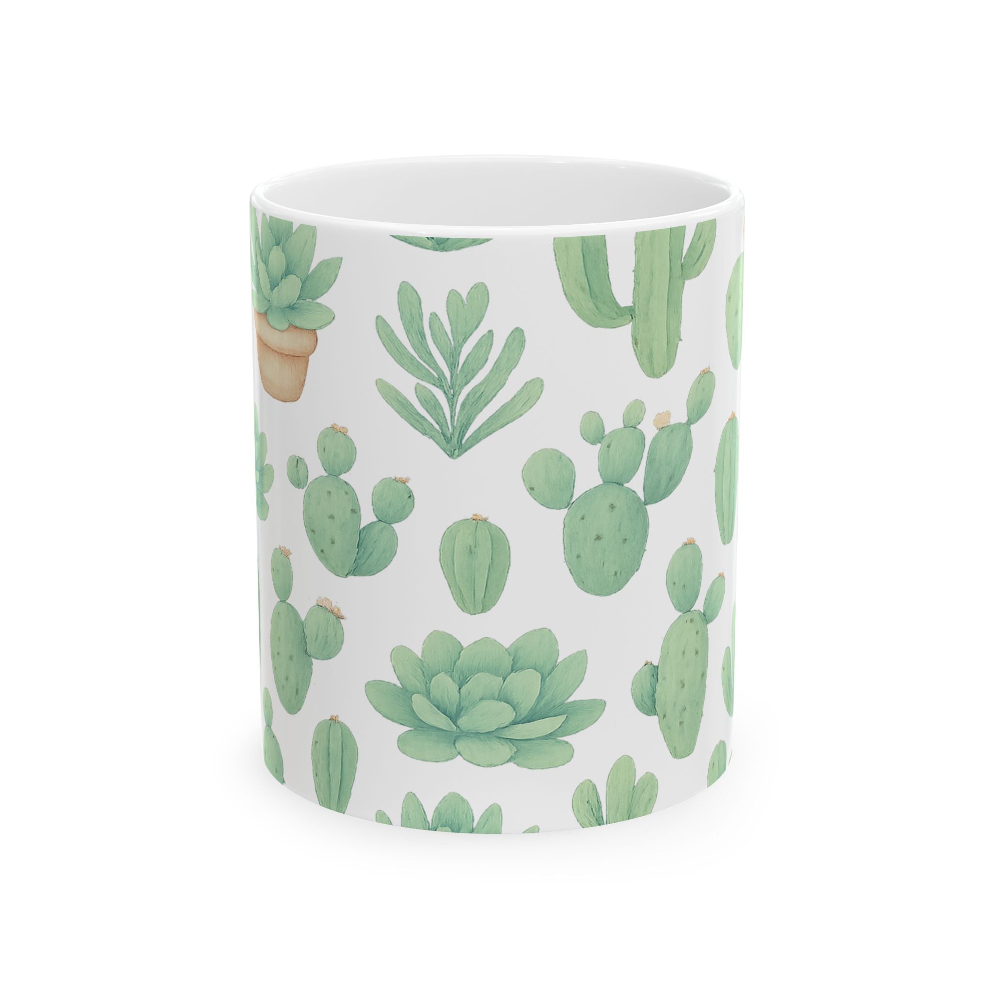 Watercolor Desert Garden Succulents Full Wrap Coffee Mug | Cactus Gift | Ceramic Mug