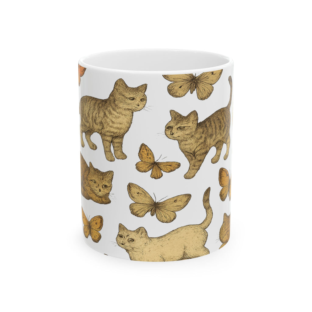Botanical Cats And Butterflies Full Wrap Coffee Mug | Cats Gift | Ceramic Mug