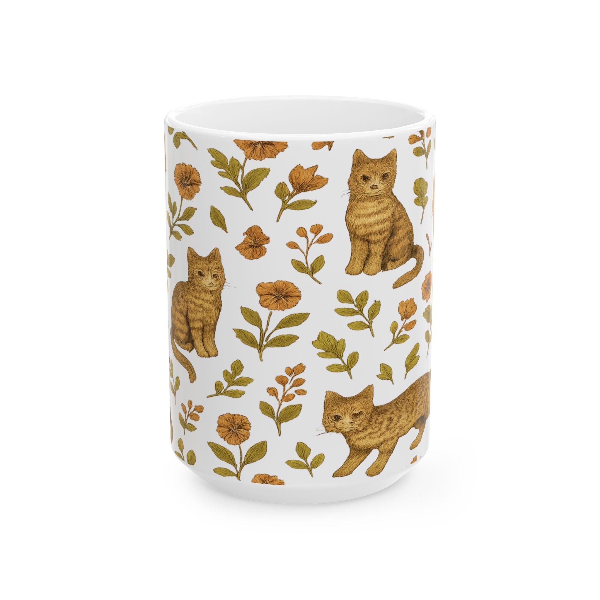Vintage Curious Cats Full Wrap Coffee Mug | Cats Gift | Ceramic Mug