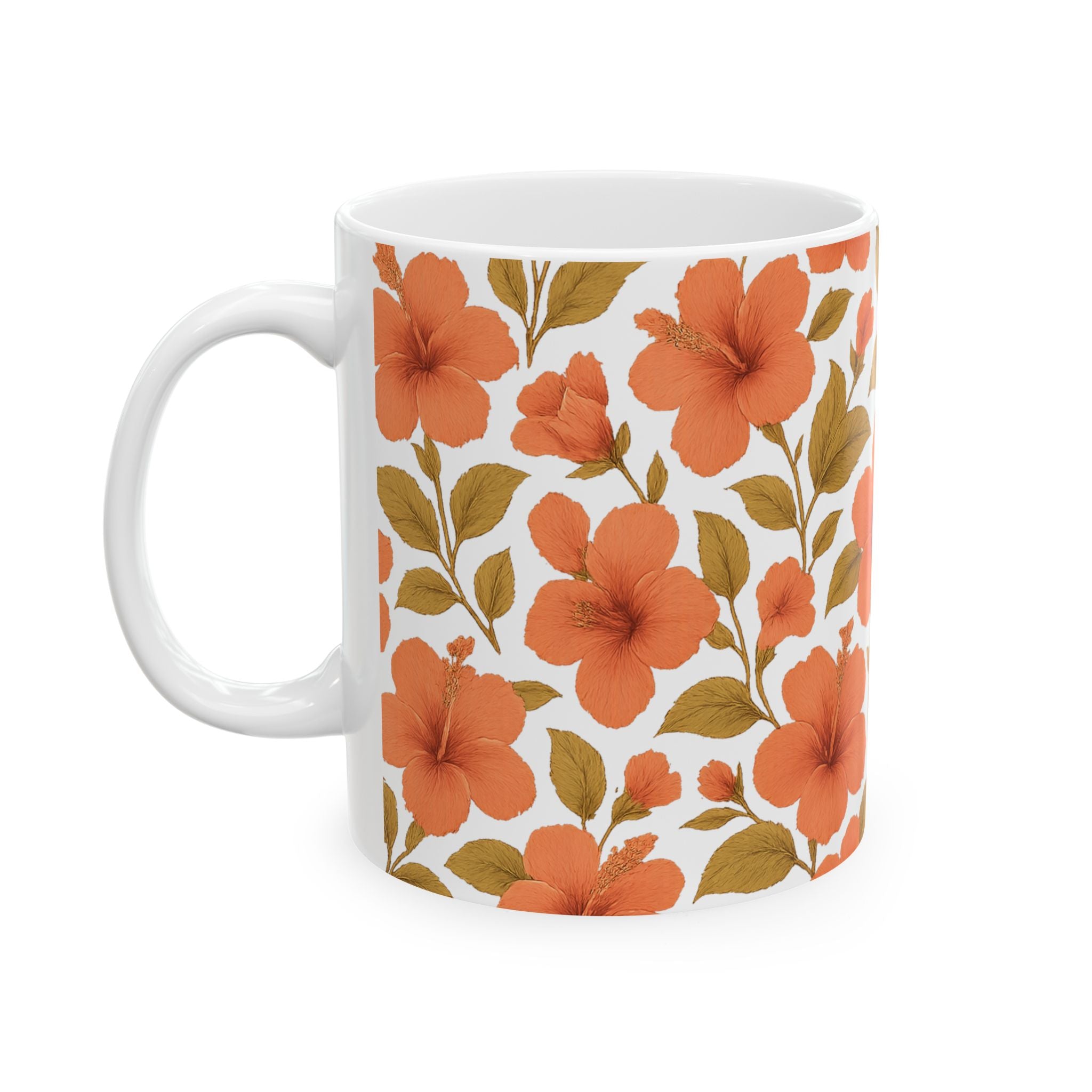 Vintage Hibiscus Tropical Full Wrap Coffee Mug | Flowers Gift | Ceramic Mug