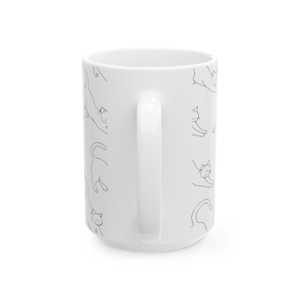 Delicate Stretching Cats Full Wrap Coffee Mug | Cats Gift | Ceramic Mug