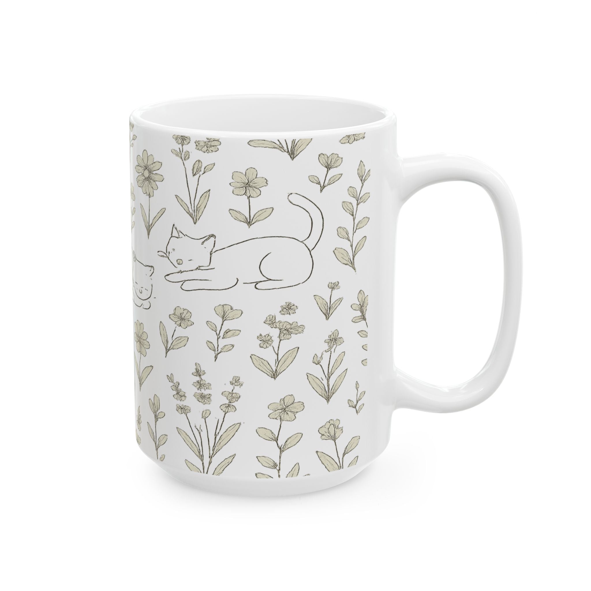 Delicate Cats In Garden Full Wrap Coffee Mug | Cats Gift | Ceramic Mug