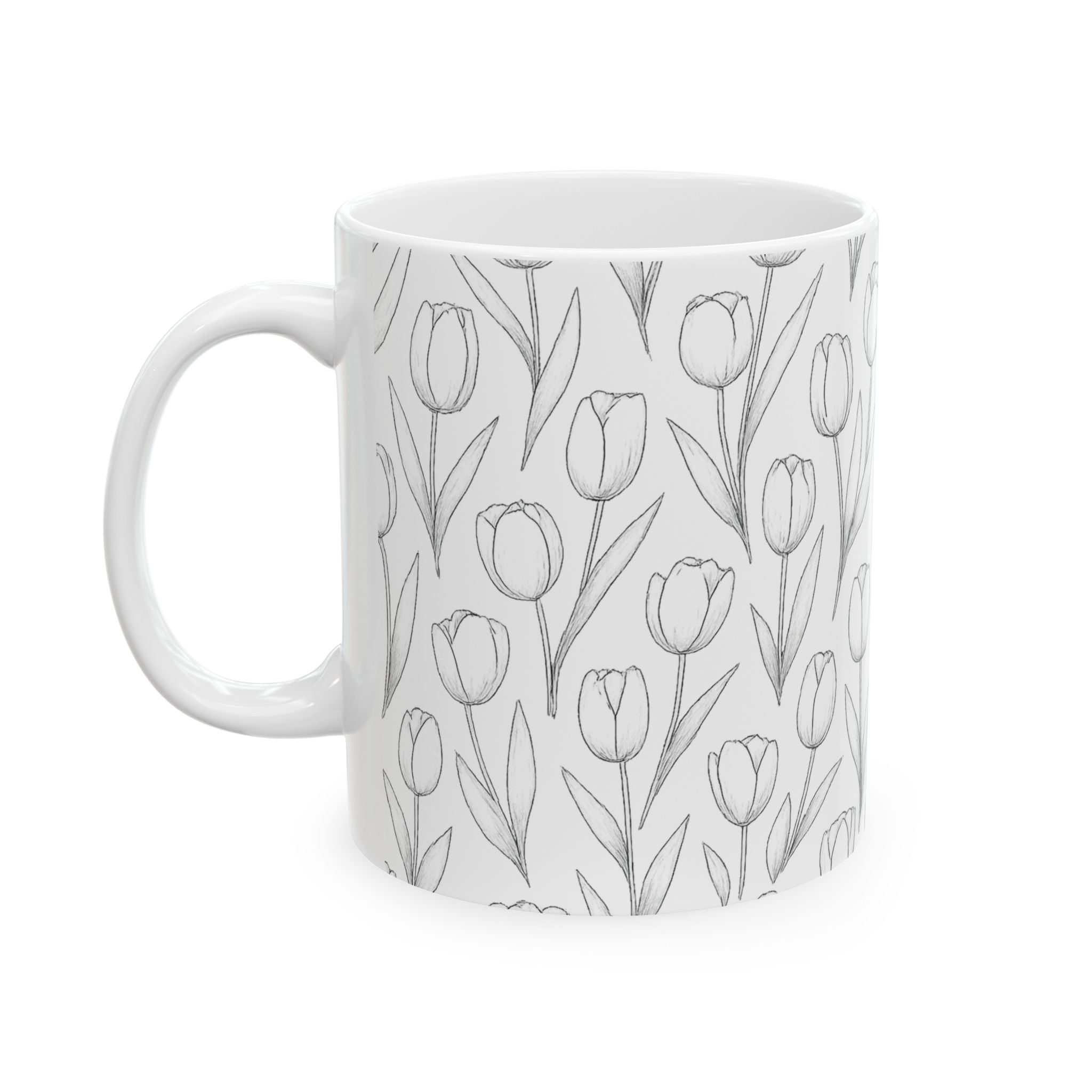 Delicate Tulip Garden Full Wrap Coffee Mug | Flowers Gift | Ceramic Mug