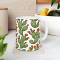 Botanical Prickly Pear Cactus Full Wrap Coffee Mug | Cactus Gift | Ceramic Mug