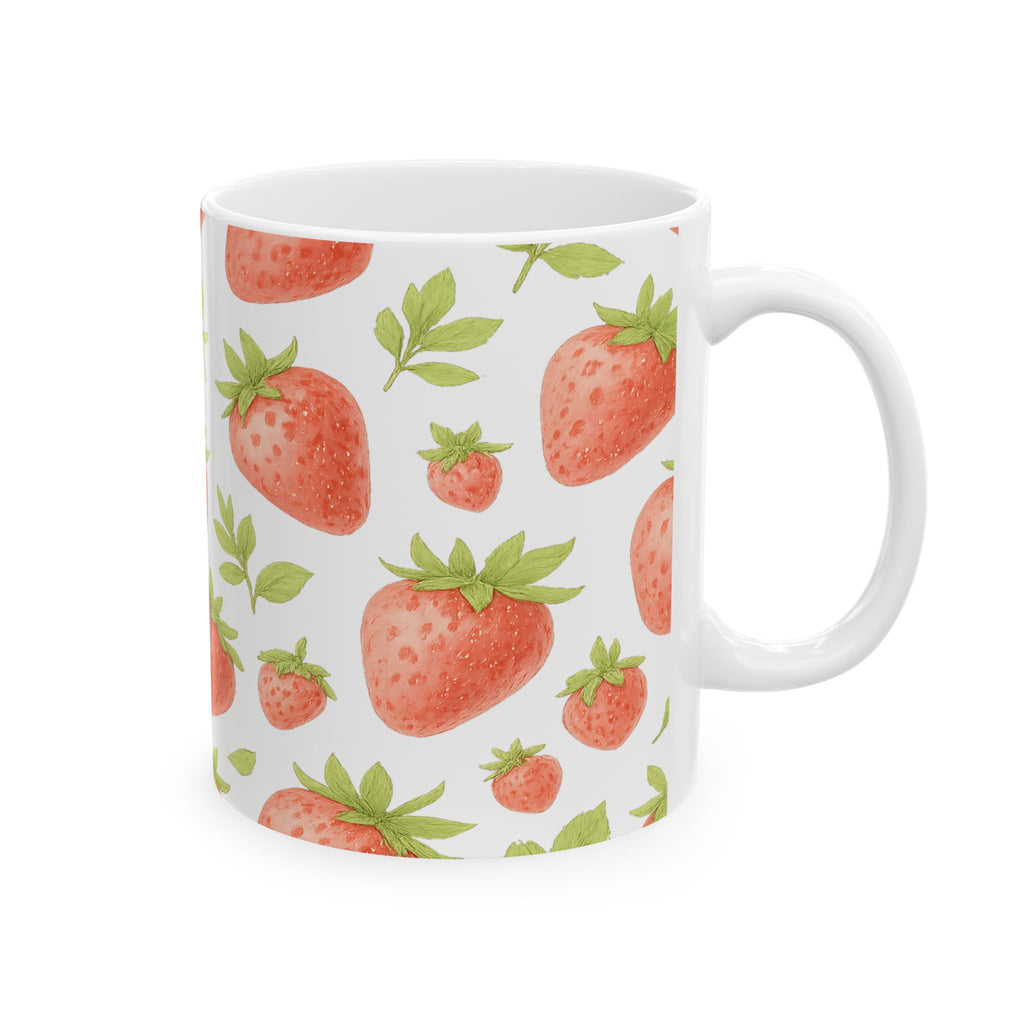 Watercolor Strawberries Full Wrap Coffee Mug | Fruit Gift | Ceramic Mug