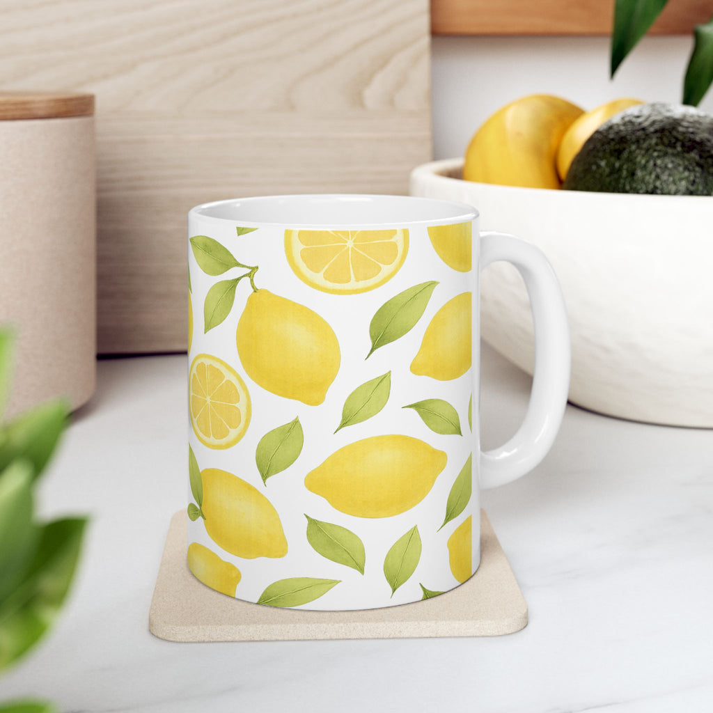 Watercolor Lemons Pattern Coffee Mug | Fruit Lover Gift | Ceramic Mug
