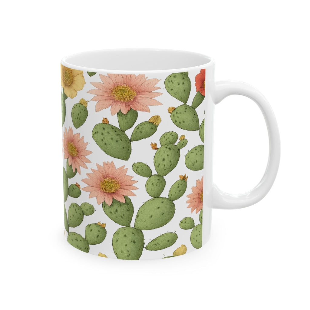 Botanical Blooming Cactus Flowers Pattern Coffee Mug | Cactus Lover Gift | Ceramic Mug
