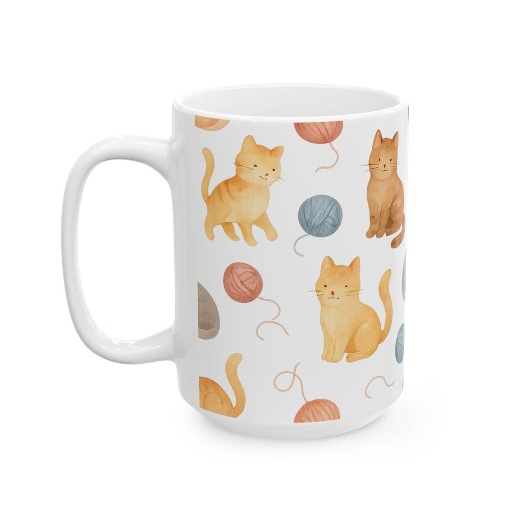 Watercolor Cats With Yarn Full Wrap Coffee Mug | Cats Gift | Ceramic Mug