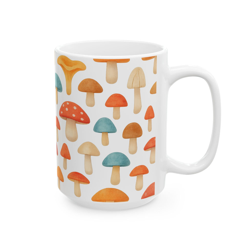 Watercolor Colorful Mushrooms Full Wrap Coffee Mug | Mushrooms Gift | Ceramic Mug