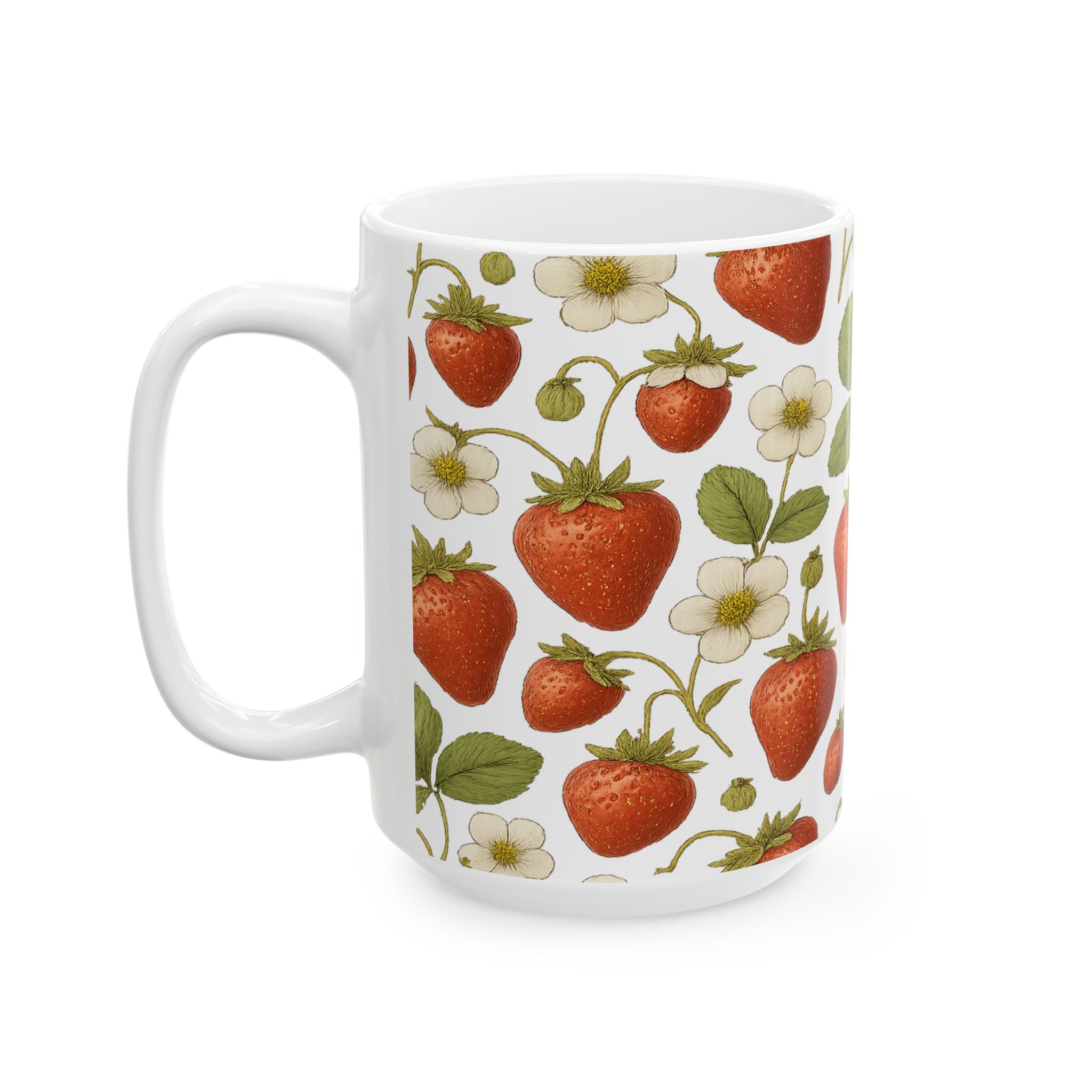 Botanical Strawberries Full Wrap Coffee Mug | Fruit Gift | Ceramic Mug