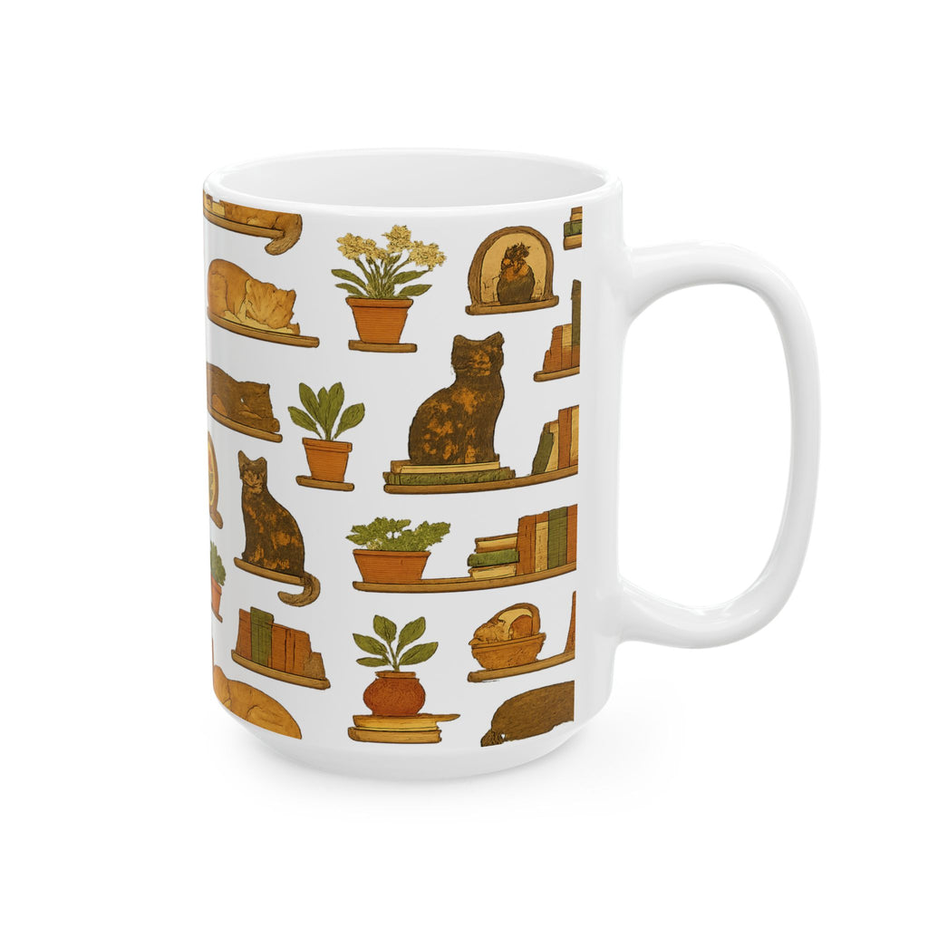 Vintage Cats On Shelves Full Wrap Coffee Mug | Cats Gift | Ceramic Mug