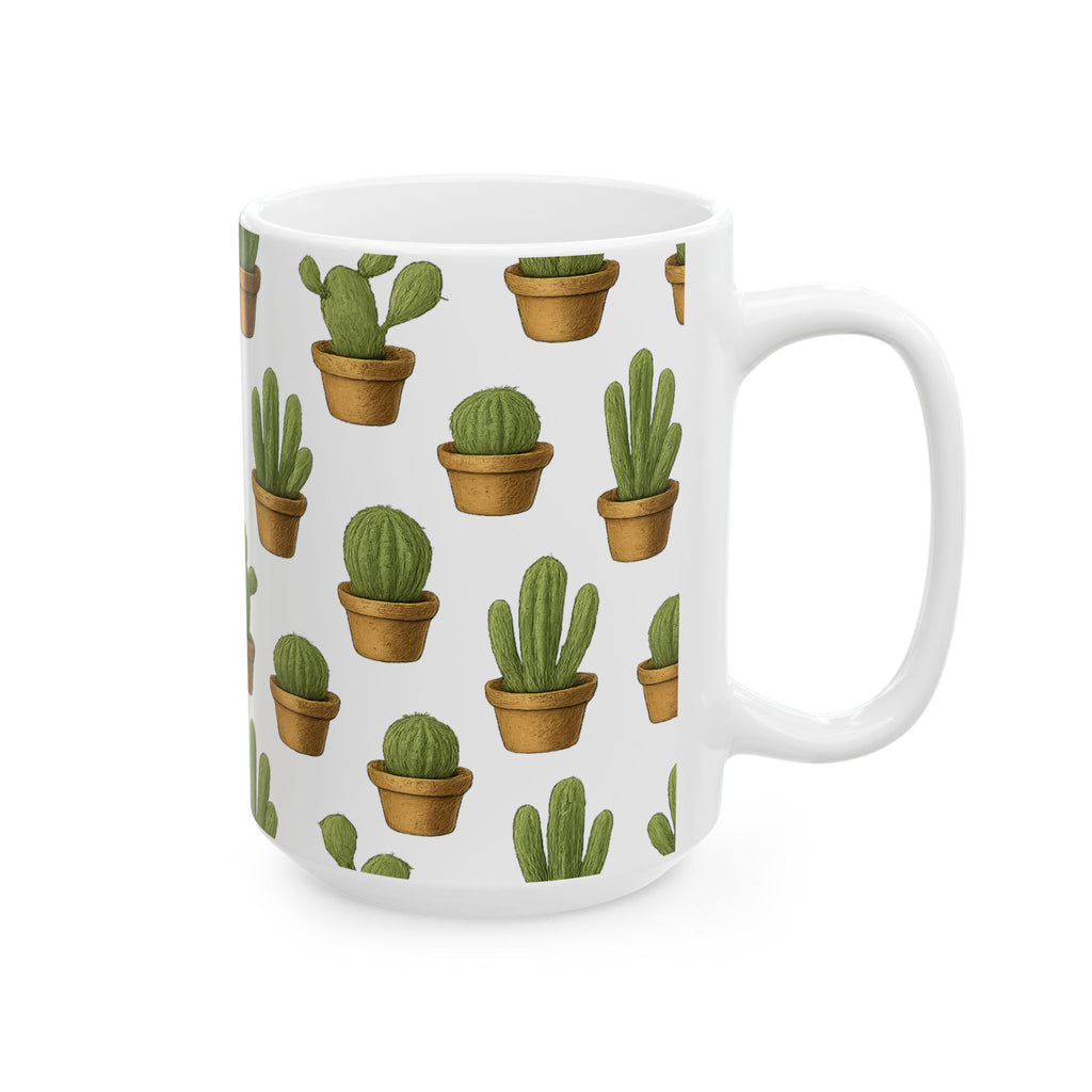 Botanical Tiny Potted Cactus Full Wrap Coffee Mug | Cactus Gift | Ceramic Mug