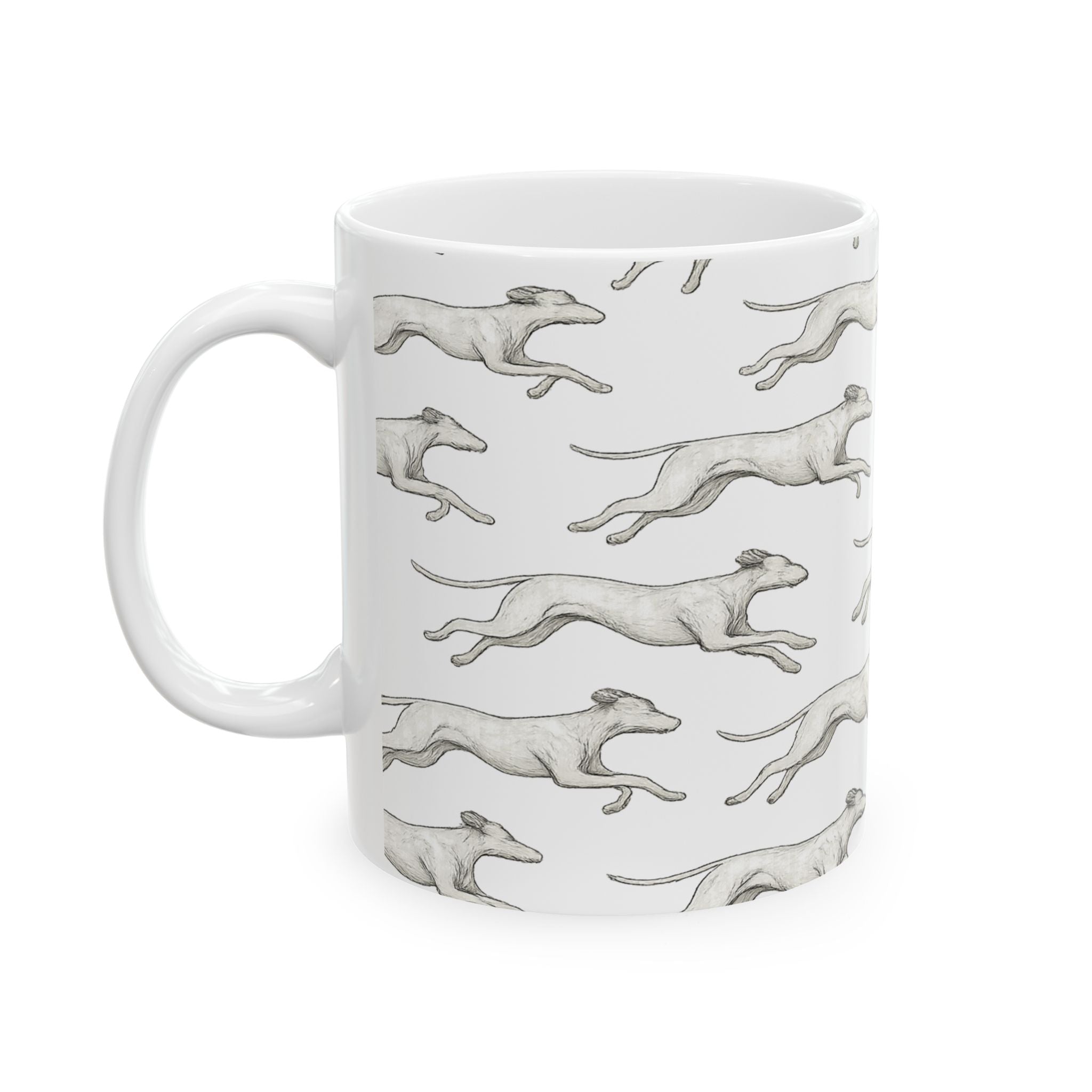 Delicate Running Dogs Full Wrap Coffee Mug | Dogs Gift | Ceramic Mug