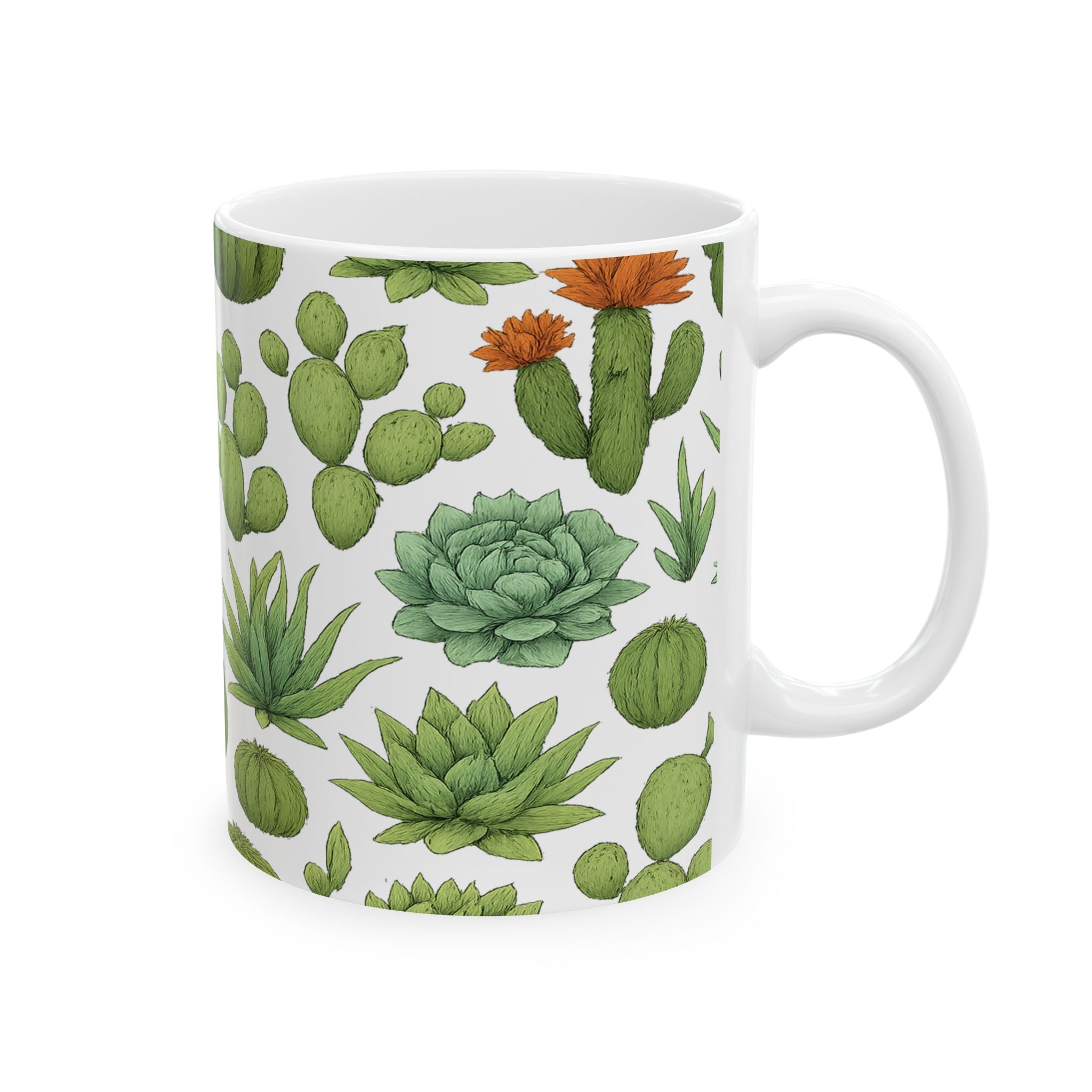 Botanical Desert Garden Succulents Full Wrap Coffee Mug | Cactus Gift | Ceramic Mug