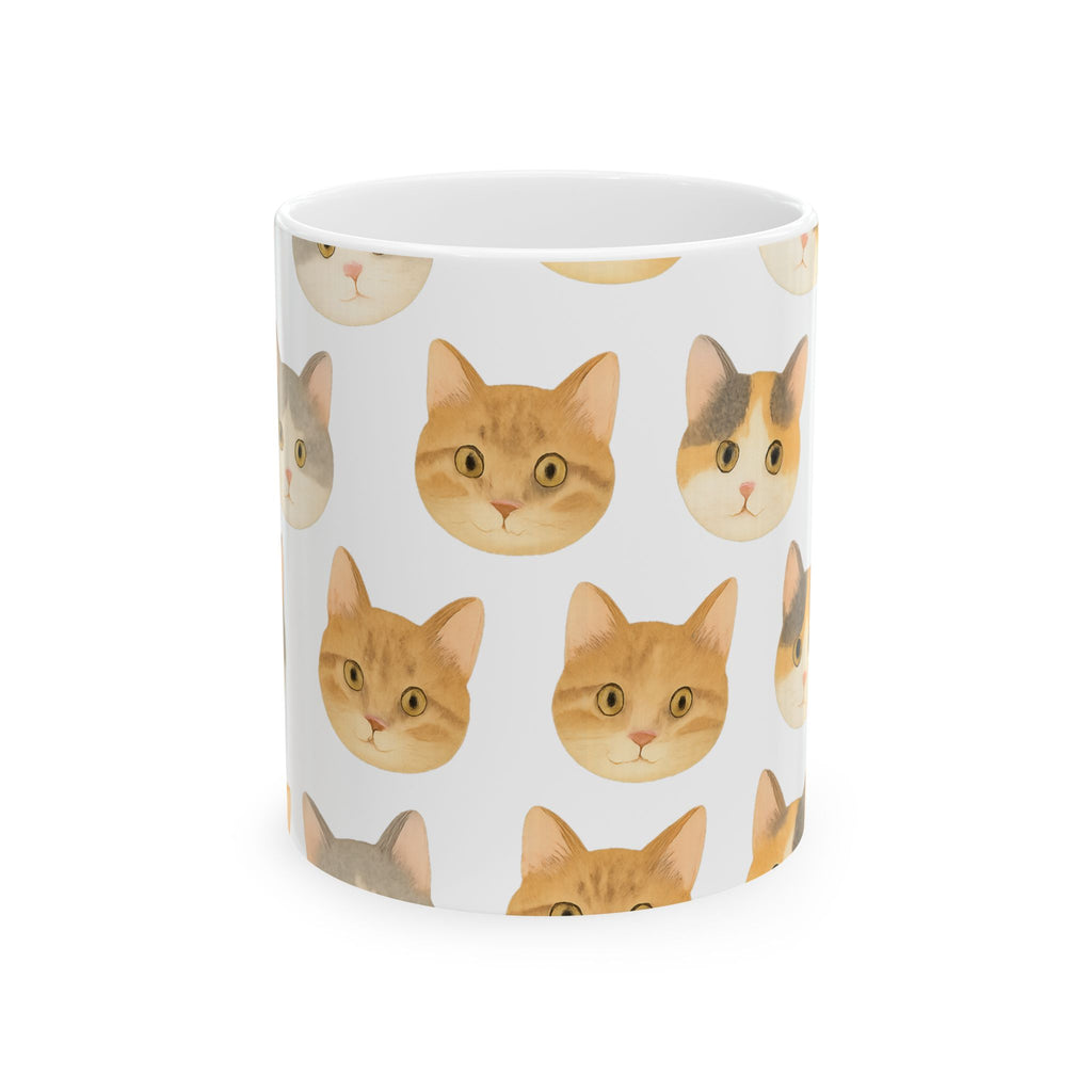 Watercolor Cat Faces Full Wrap Coffee Mug | Cats Gift | Ceramic Mug