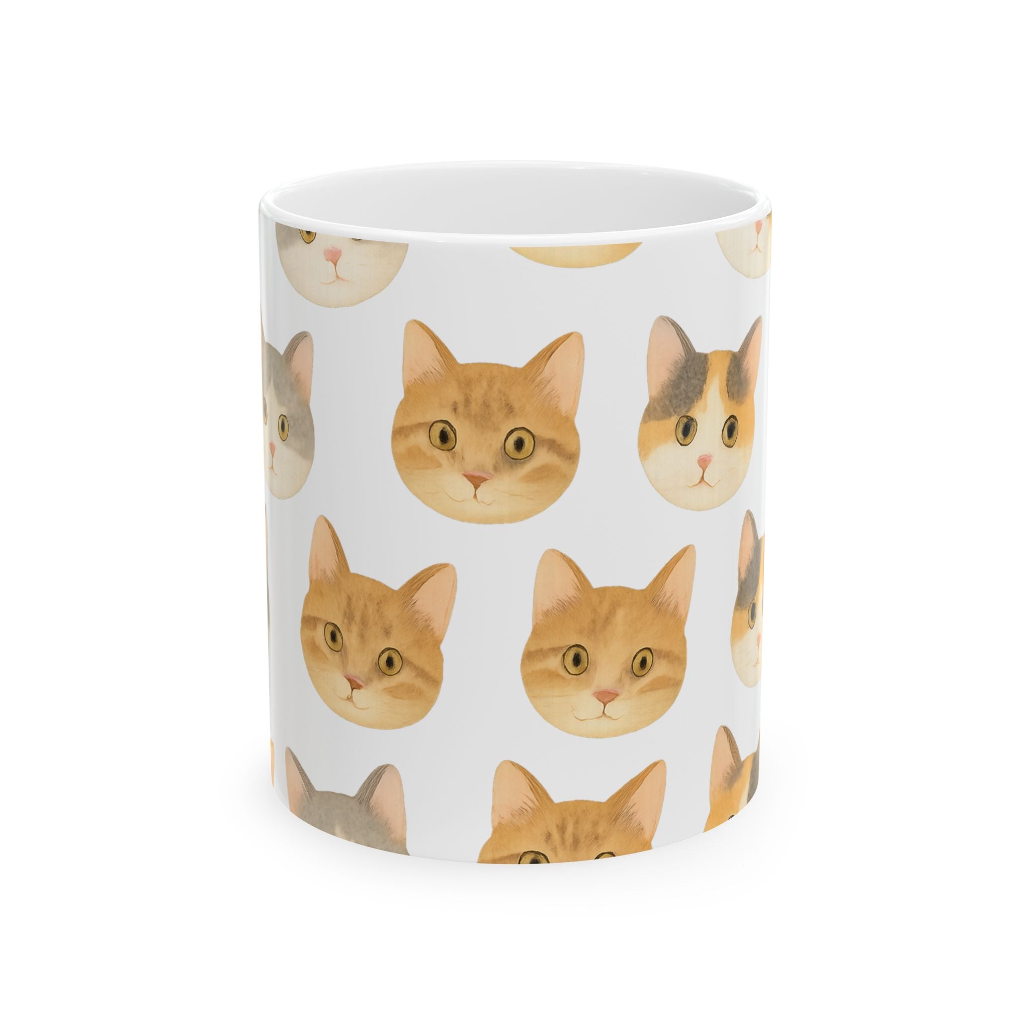 Watercolor Cat Faces Full Wrap Coffee Mug | Cats Gift | Ceramic Mug