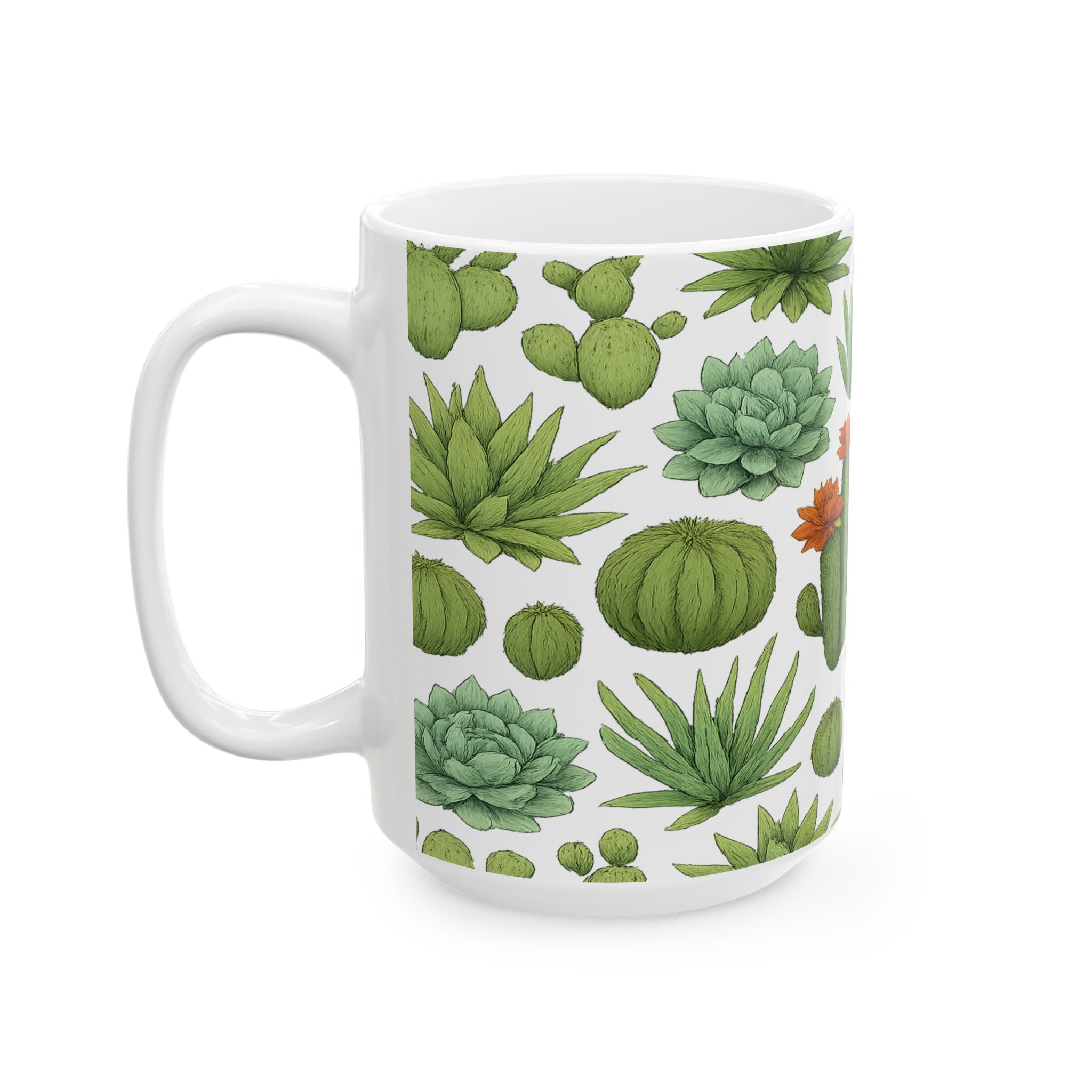 Botanical Desert Garden Succulents Full Wrap Coffee Mug | Cactus Gift | Ceramic Mug