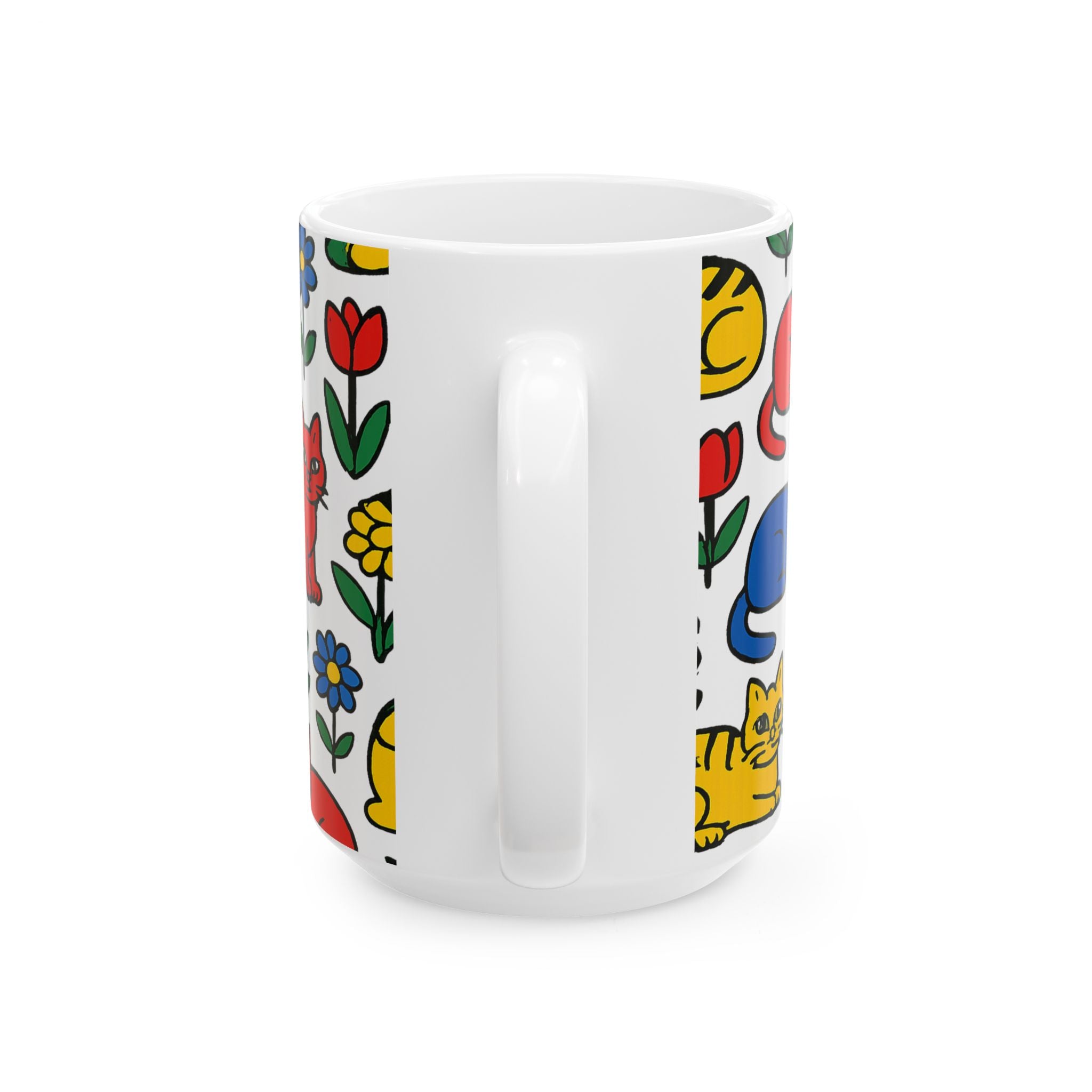 Bold Cats In Garden Full Wrap Coffee Mug | Cats Gift | Ceramic Mug