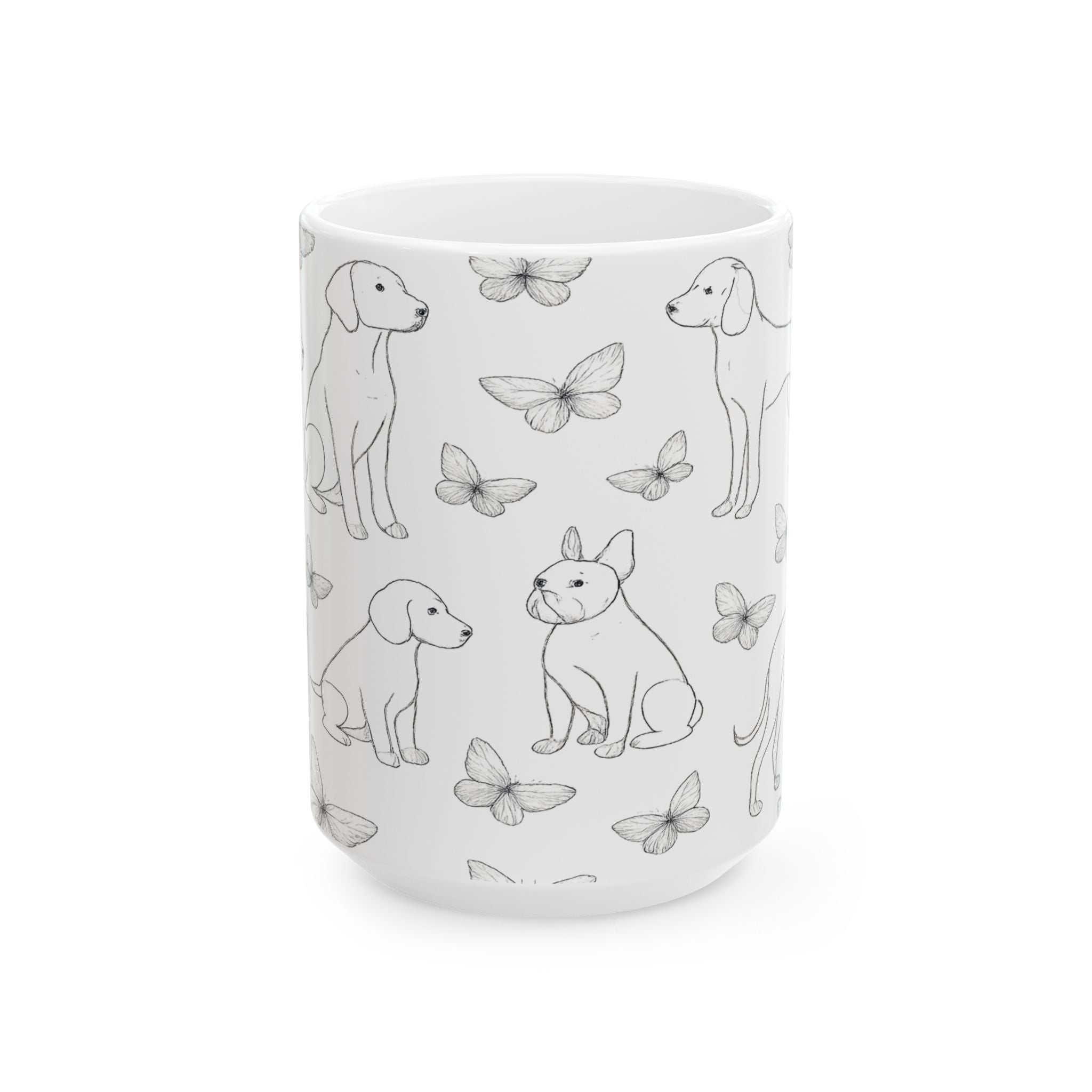 Delicate Dogs And Butterflies Full Wrap Coffee Mug | Dogs Gift | Ceramic Mug
