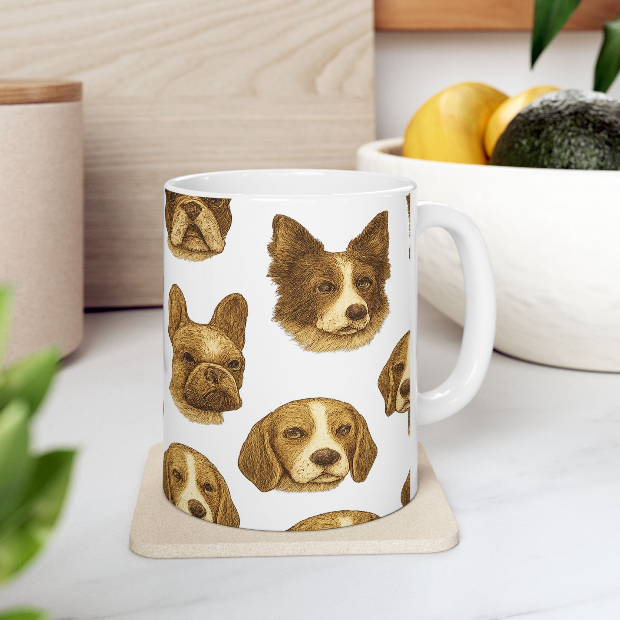 Vintage Dog Faces Full Wrap Coffee Mug | Dogs Gift | Ceramic Mug
