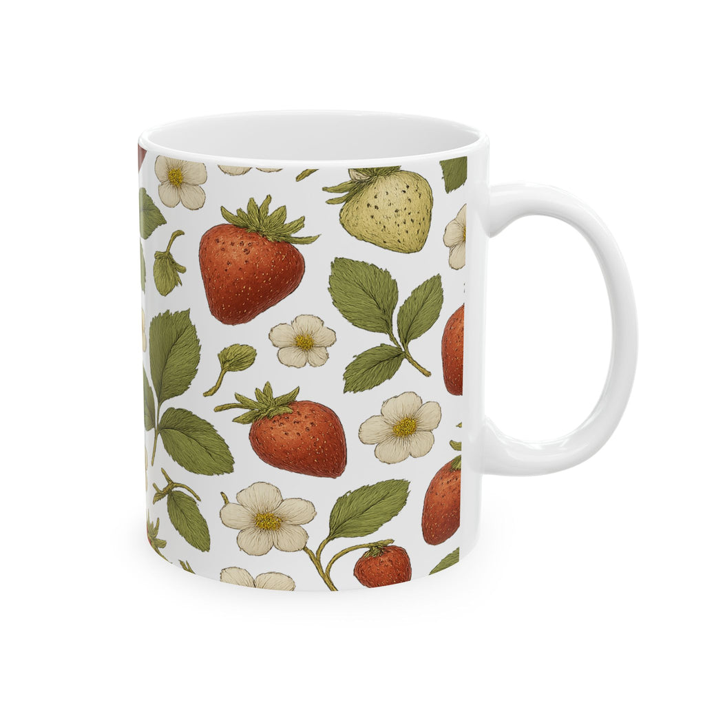 Botanical Strawberries Pattern Coffee Mug | Fruit Lover Gift | Ceramic Mug