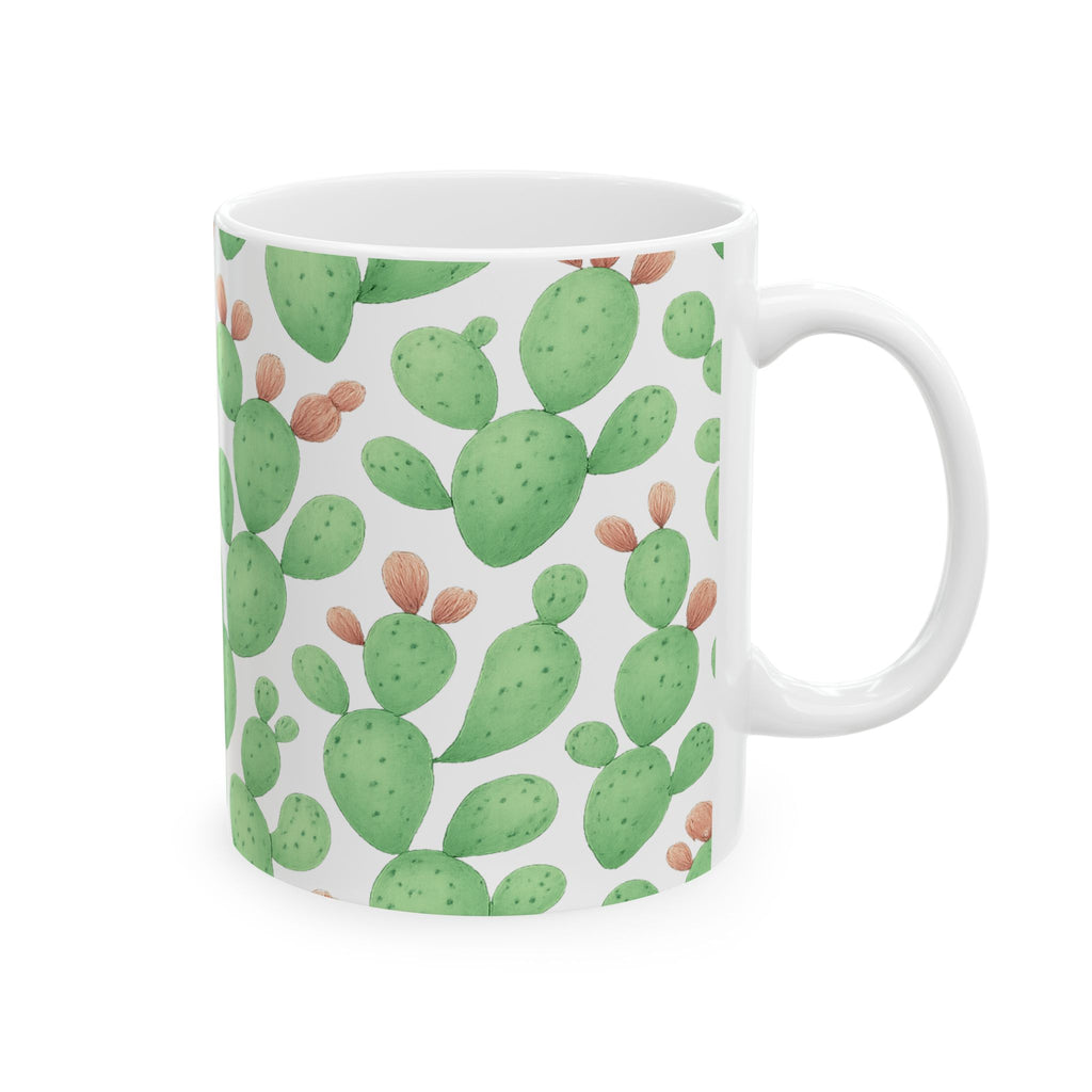 Watercolor Prickly Pear Cactus Pattern Coffee Mug | Cactus Lover Gift | Ceramic Mug