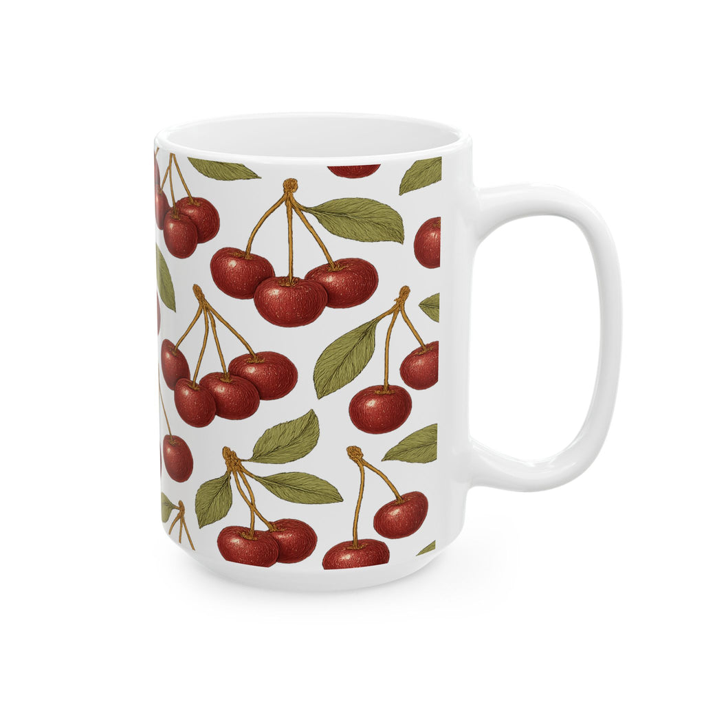 Botanical Cherries Pattern Coffee Mug | Fruit Lover Gift | Ceramic Mug