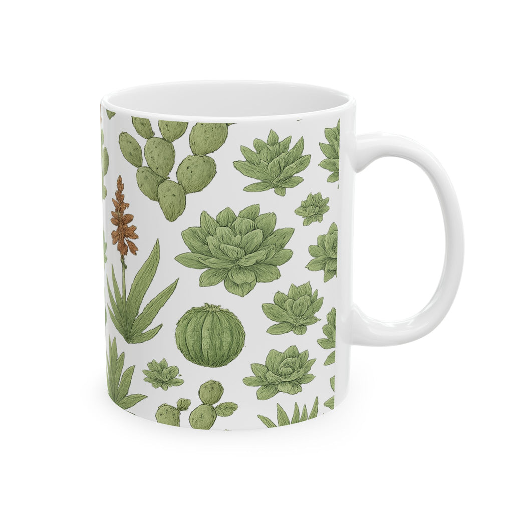 Botanical Desert Garden Succulents Pattern Coffee Mug | Cactus Lover Gift | Ceramic Mug