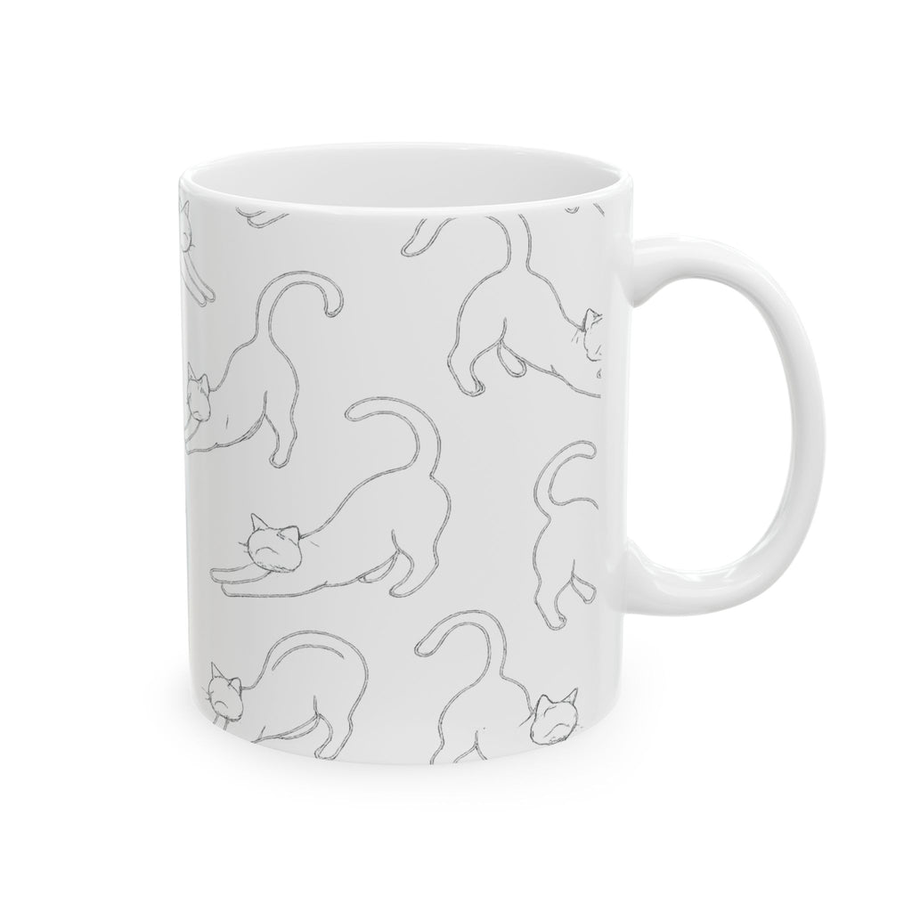 Delicate Stretching Cats Full Wrap Coffee Mug | Cats Gift | Ceramic Mug