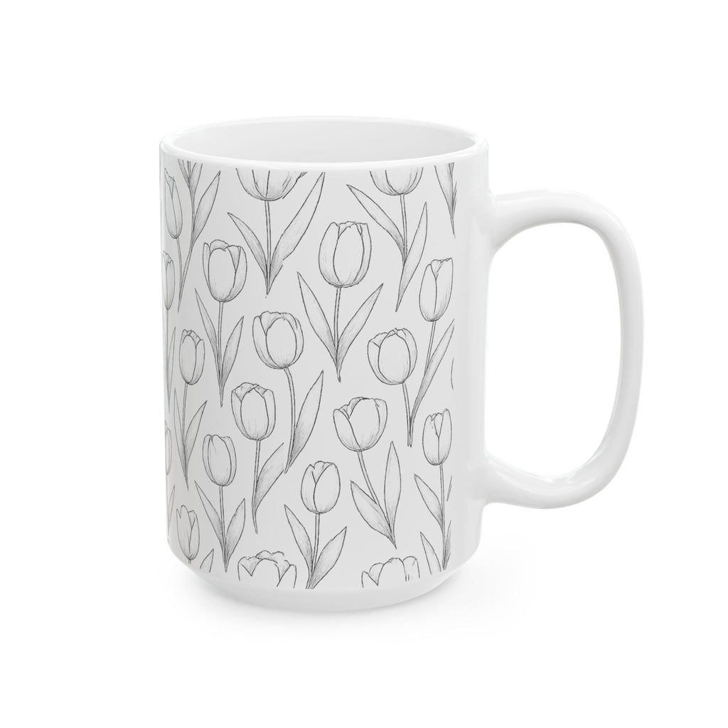 Delicate Tulip Garden Full Wrap Coffee Mug | Flowers Gift | Ceramic Mug