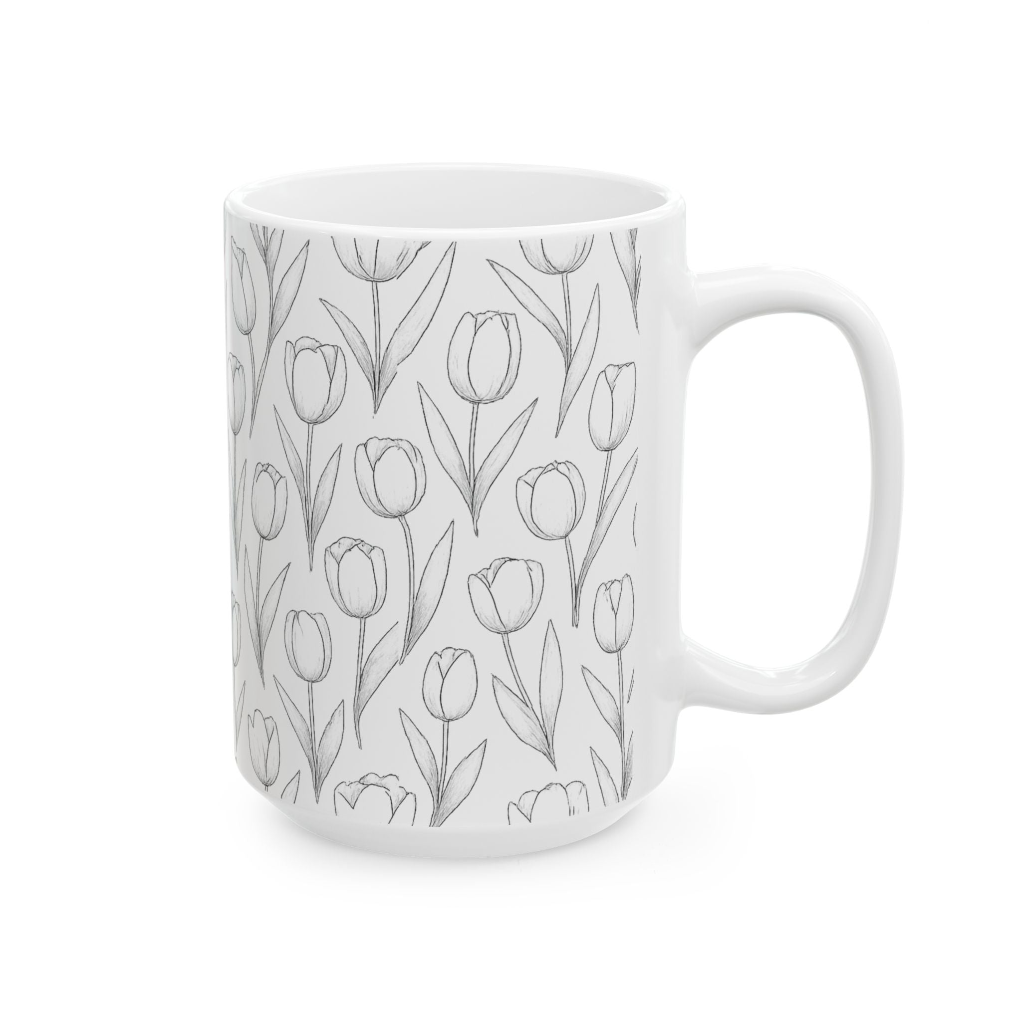 Delicate Tulip Garden Full Wrap Coffee Mug | Flowers Gift | Ceramic Mug