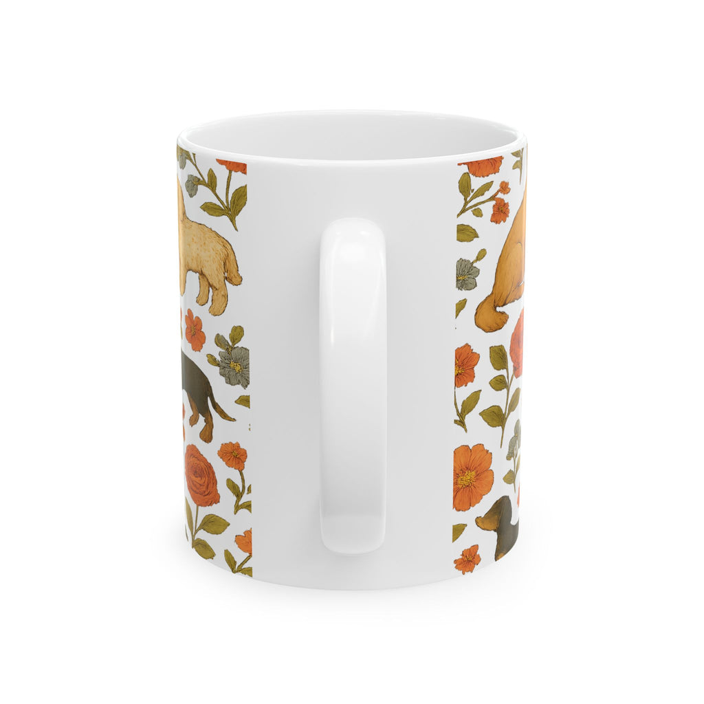 Vintage Dogs And Flowers Full Wrap Coffee Mug | Dogs Gift | Ceramic Mug