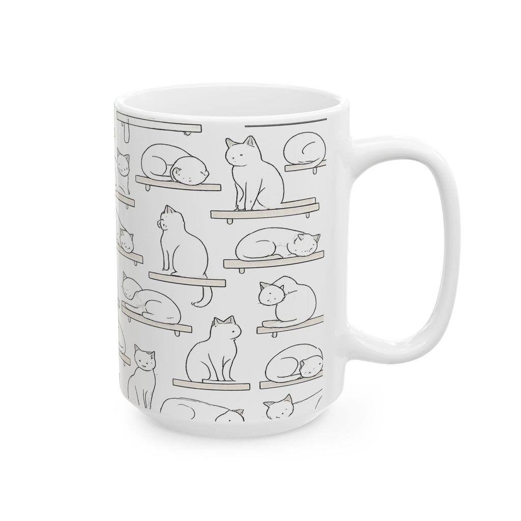 Delicate Cats On Shelves Full Wrap Coffee Mug | Cats Gift | Ceramic Mug