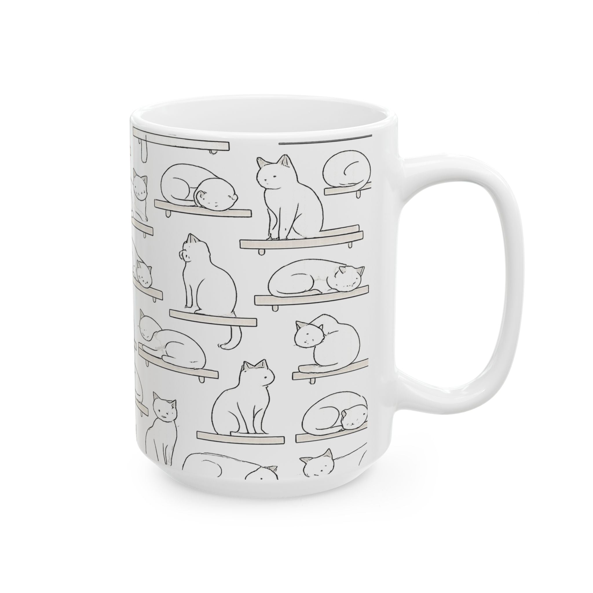 Delicate Cats On Shelves Full Wrap Coffee Mug | Cats Gift | Ceramic Mug