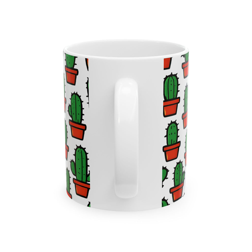 Bold Tiny Potted Cactus Full Wrap Coffee Mug | Cactus Gift | Ceramic Mug