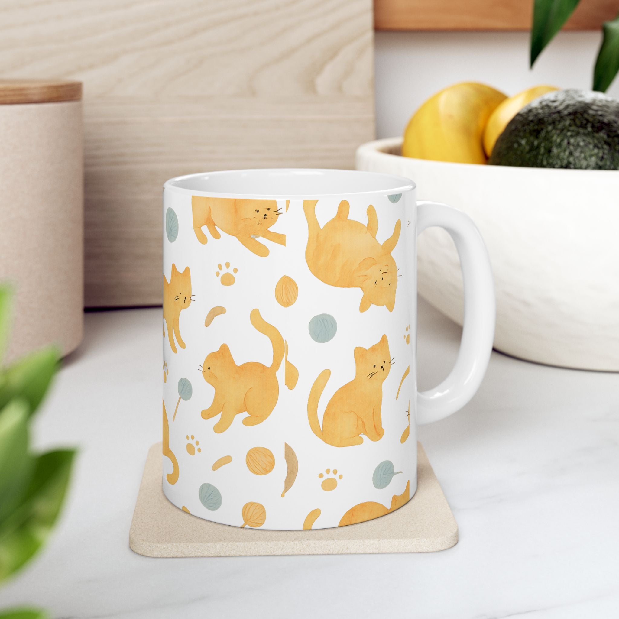 Watercolor Playful Cats Full Wrap Coffee Mug | Cats Gift | Ceramic Mug