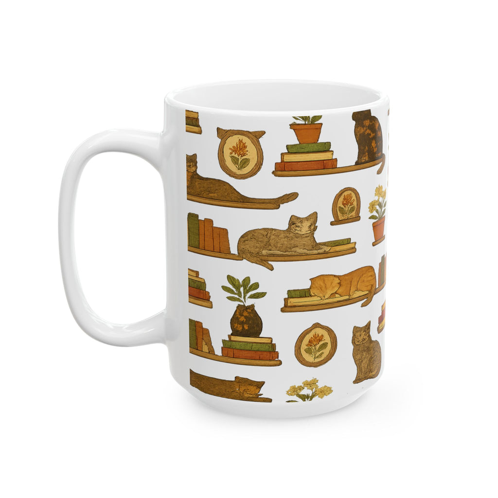 Vintage Cats On Shelves Full Wrap Coffee Mug | Cats Gift | Ceramic Mug