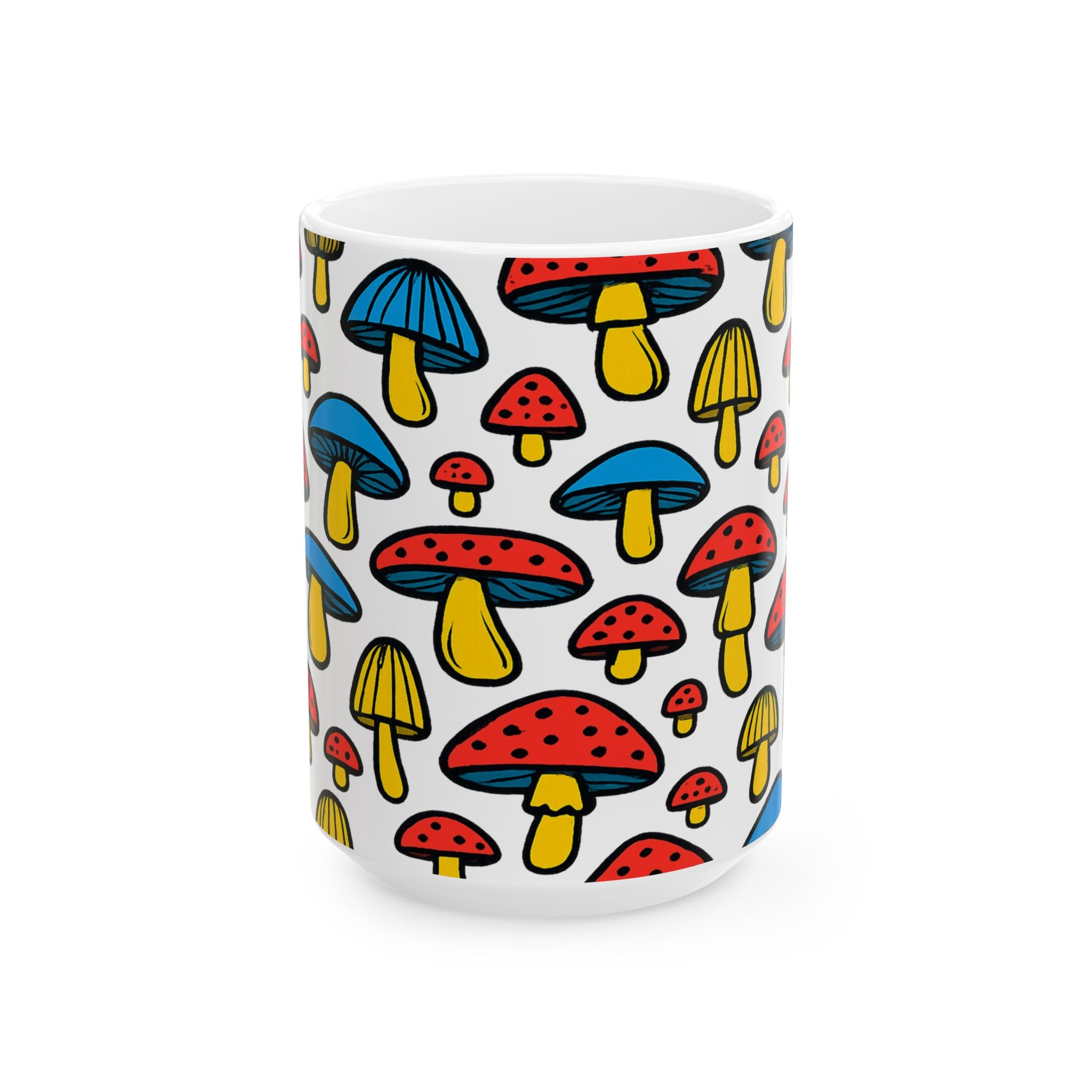 Bold Colorful Mushrooms Pattern Coffee Mug | Mushrooms Lover Gift | Ceramic Mug