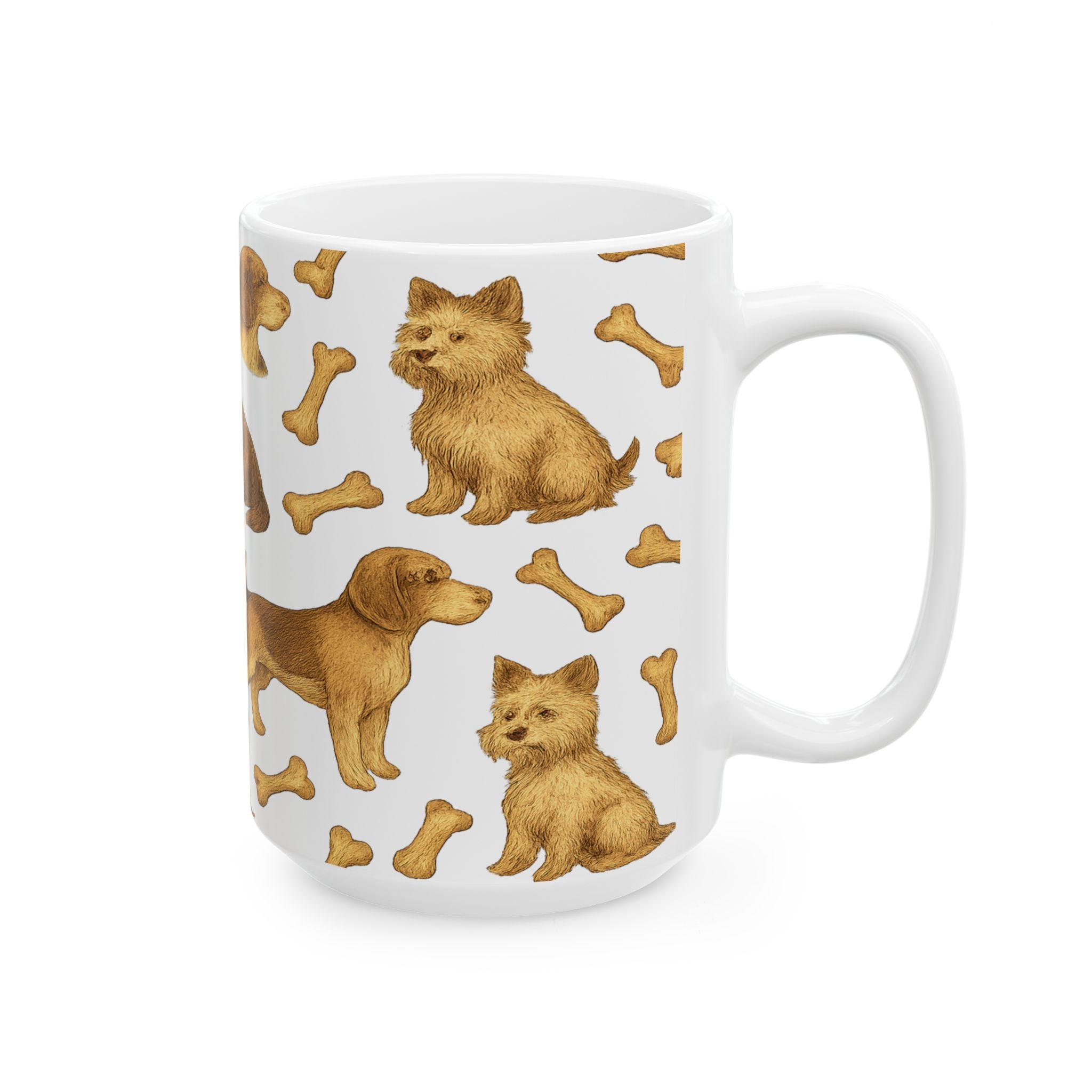 Vintage Dogs With Bones Full Wrap Coffee Mug | Dogs Gift | Ceramic Mug