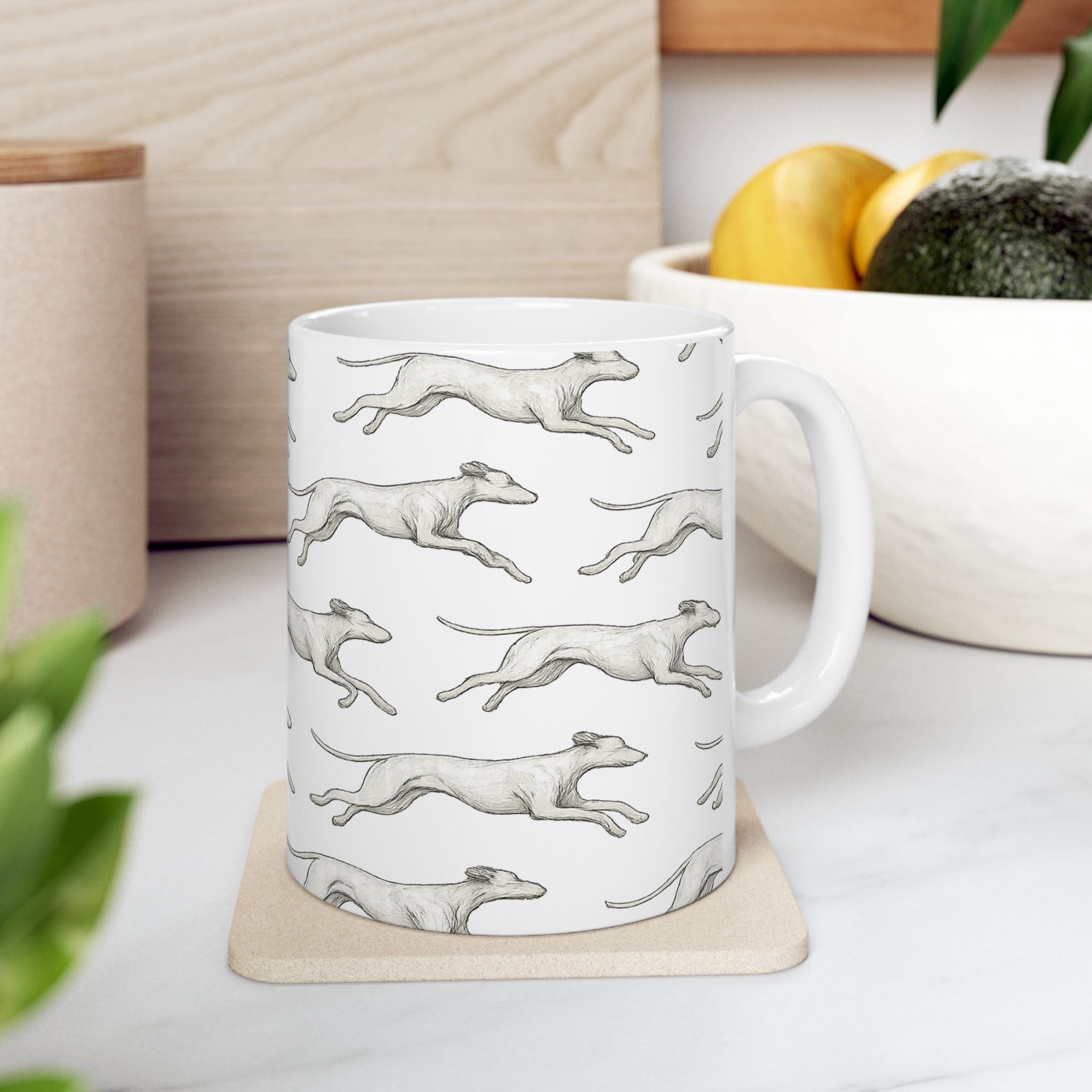 Delicate Running Dogs Full Wrap Coffee Mug | Dogs Gift | Ceramic Mug