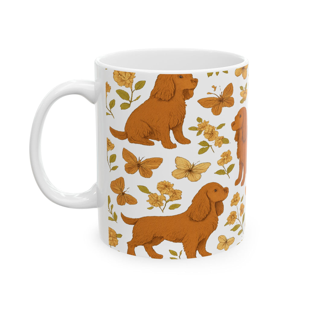 Vintage Dogs And Butterflies Full Wrap Coffee Mug | Dogs Gift | Ceramic Mug