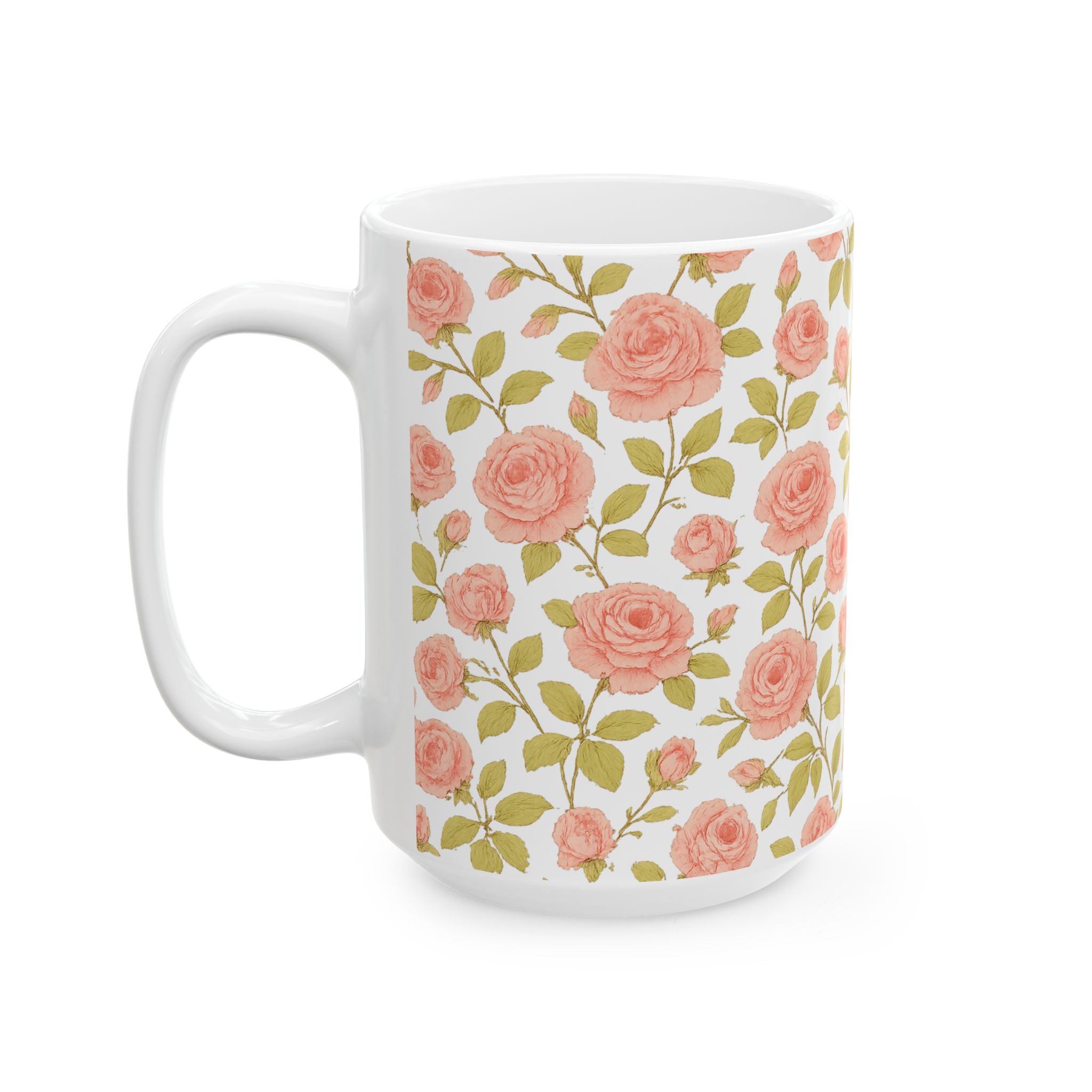 Vintage Pink Rose Garden Full Wrap Coffee Mug | Flowers Gift | Ceramic Mug