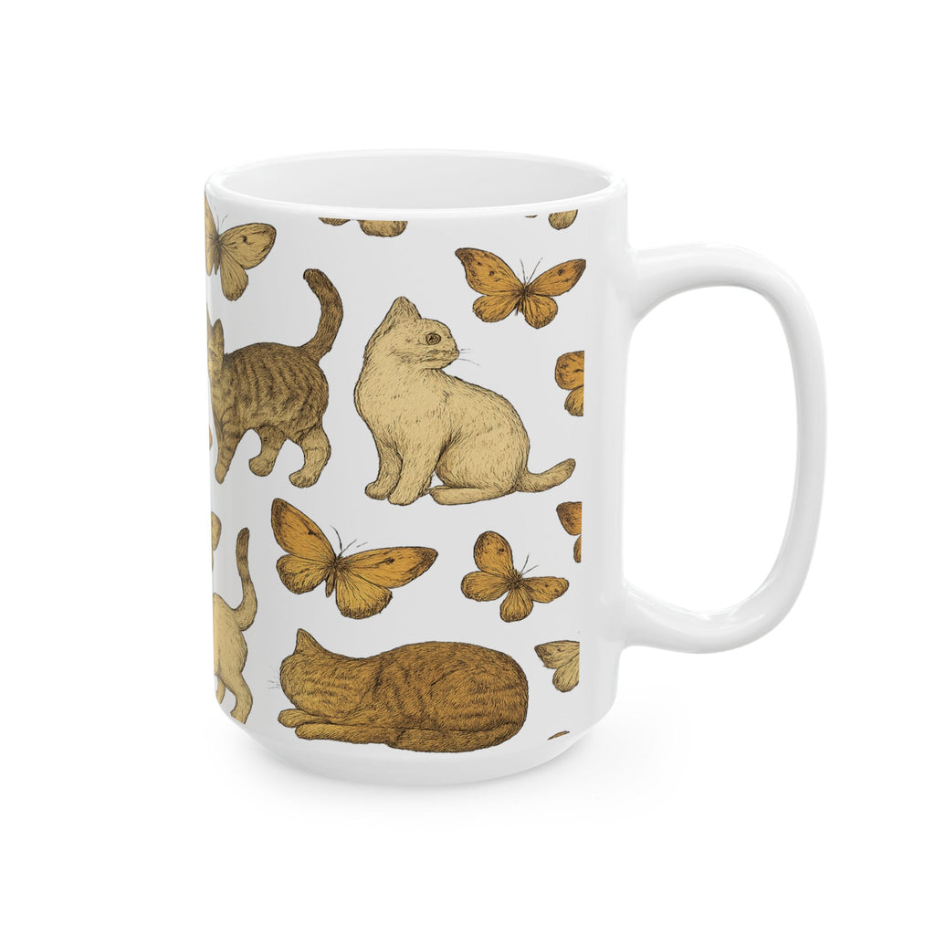 Botanical Cats And Butterflies Full Wrap Coffee Mug | Cats Gift | Ceramic Mug