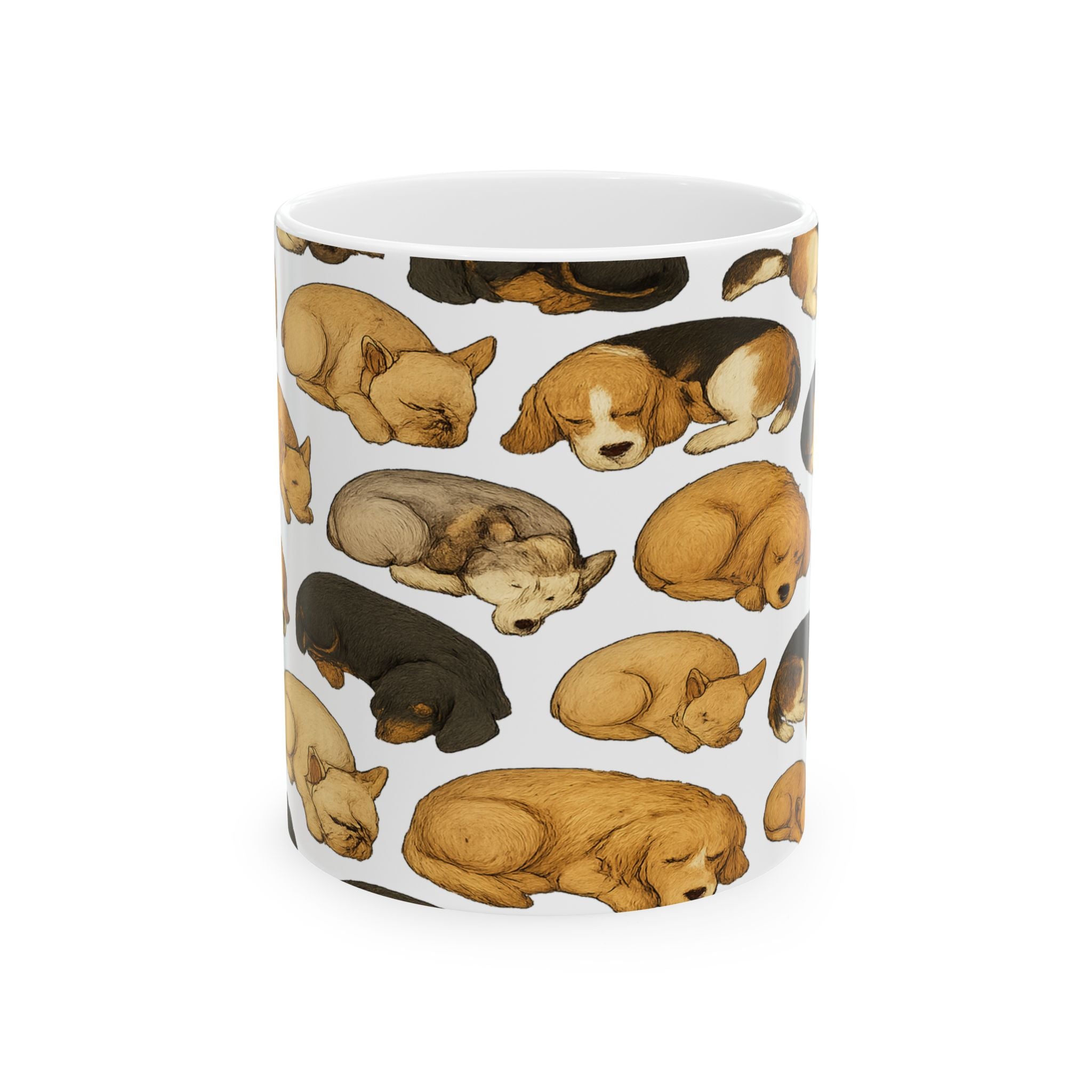 Botanical Sleeping Dogs Full Wrap Coffee Mug | Dogs Gift | Ceramic Mug